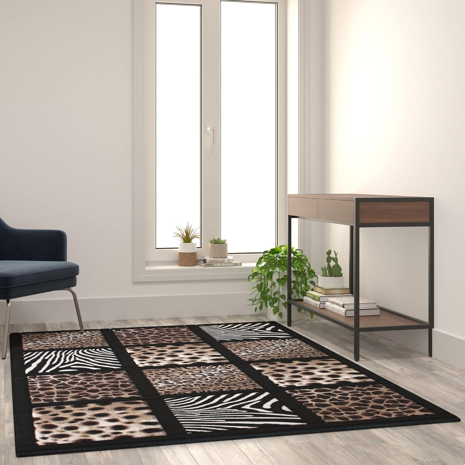 Flash Furniture Menagerie Rectangular Contemporary Beige, Brown, Black Area Rug, 5' x 7'