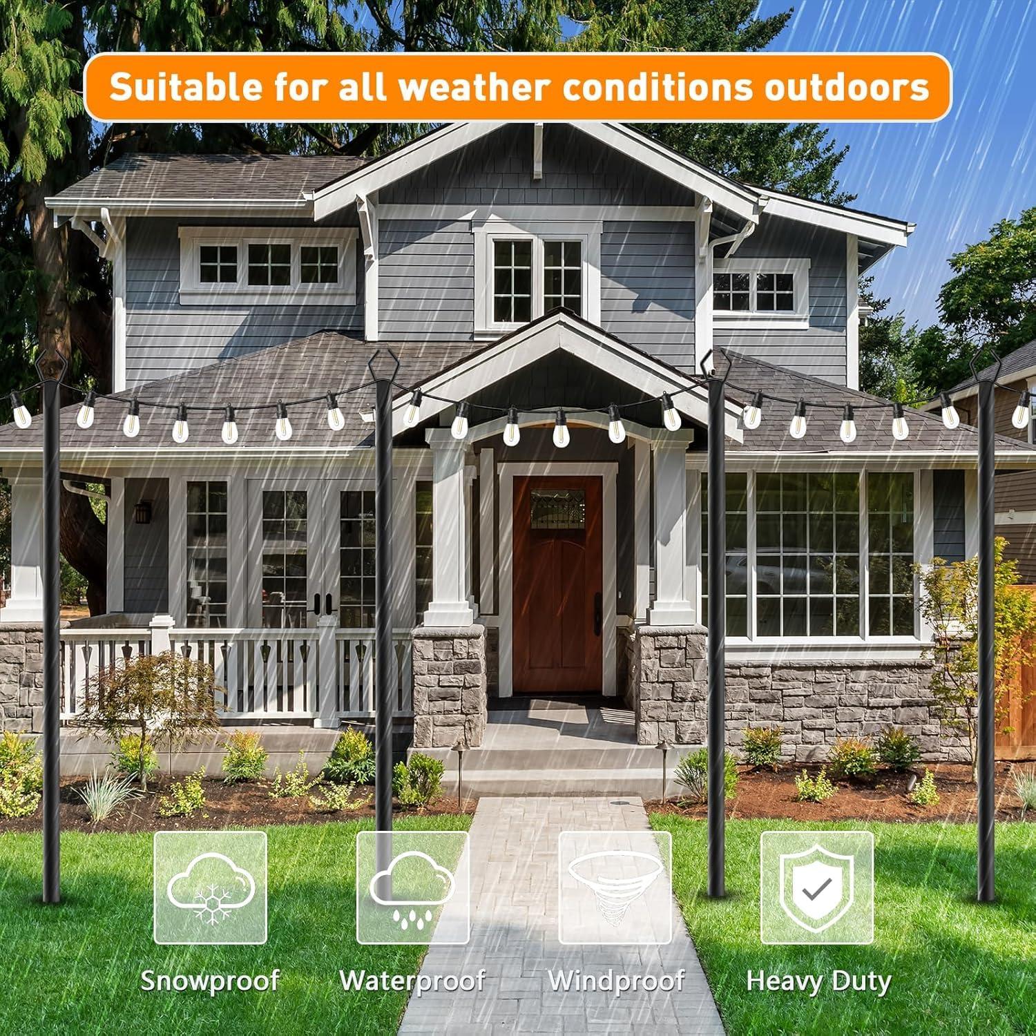 2 Pack String Light Poles,10 Ft Light Poles for Outside String Lights,Outdoor Lights Pole with Fork,Metal Poles Stand for Patio Deck Backyard