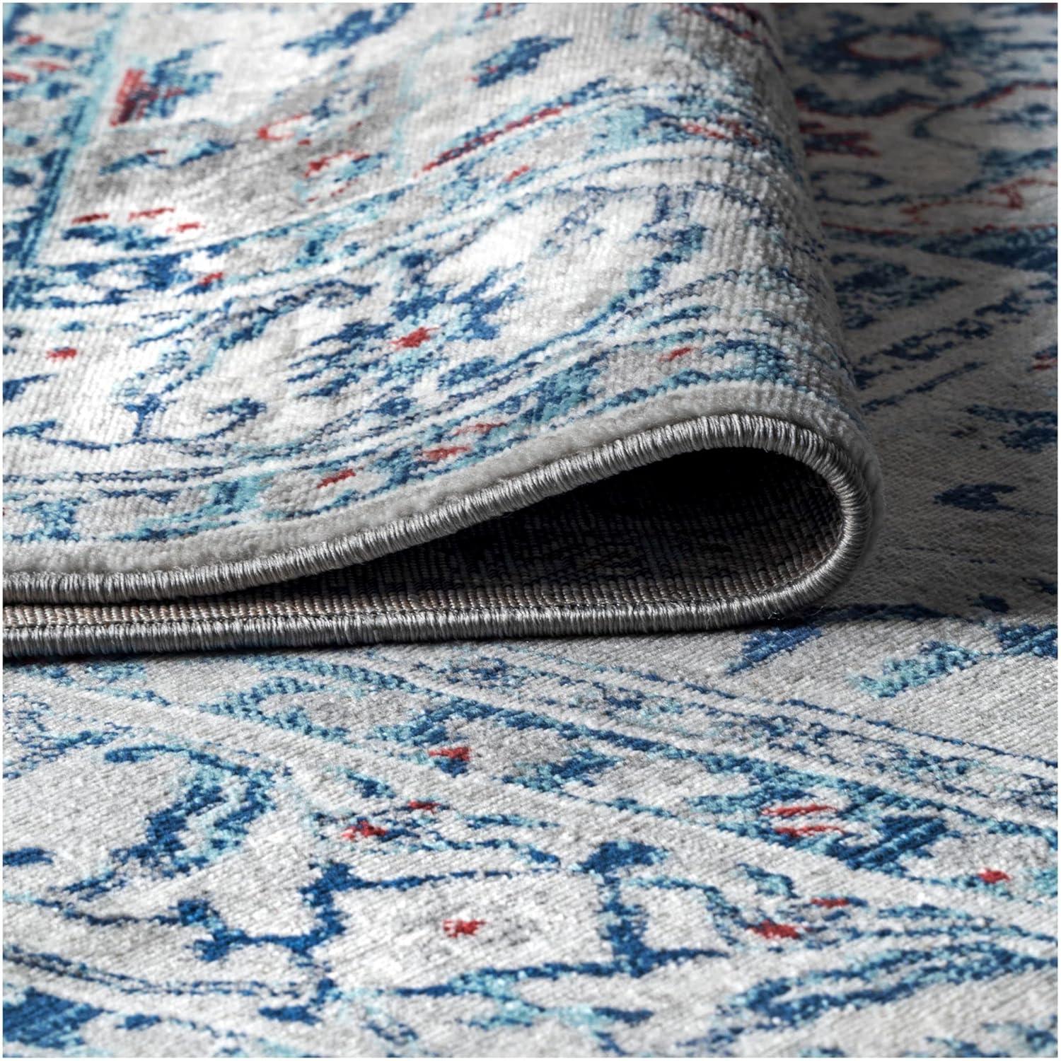 6'x6' Modern Persian Vintage Medallion Area Rug, Light Grey/Blue - JONATHAN Y