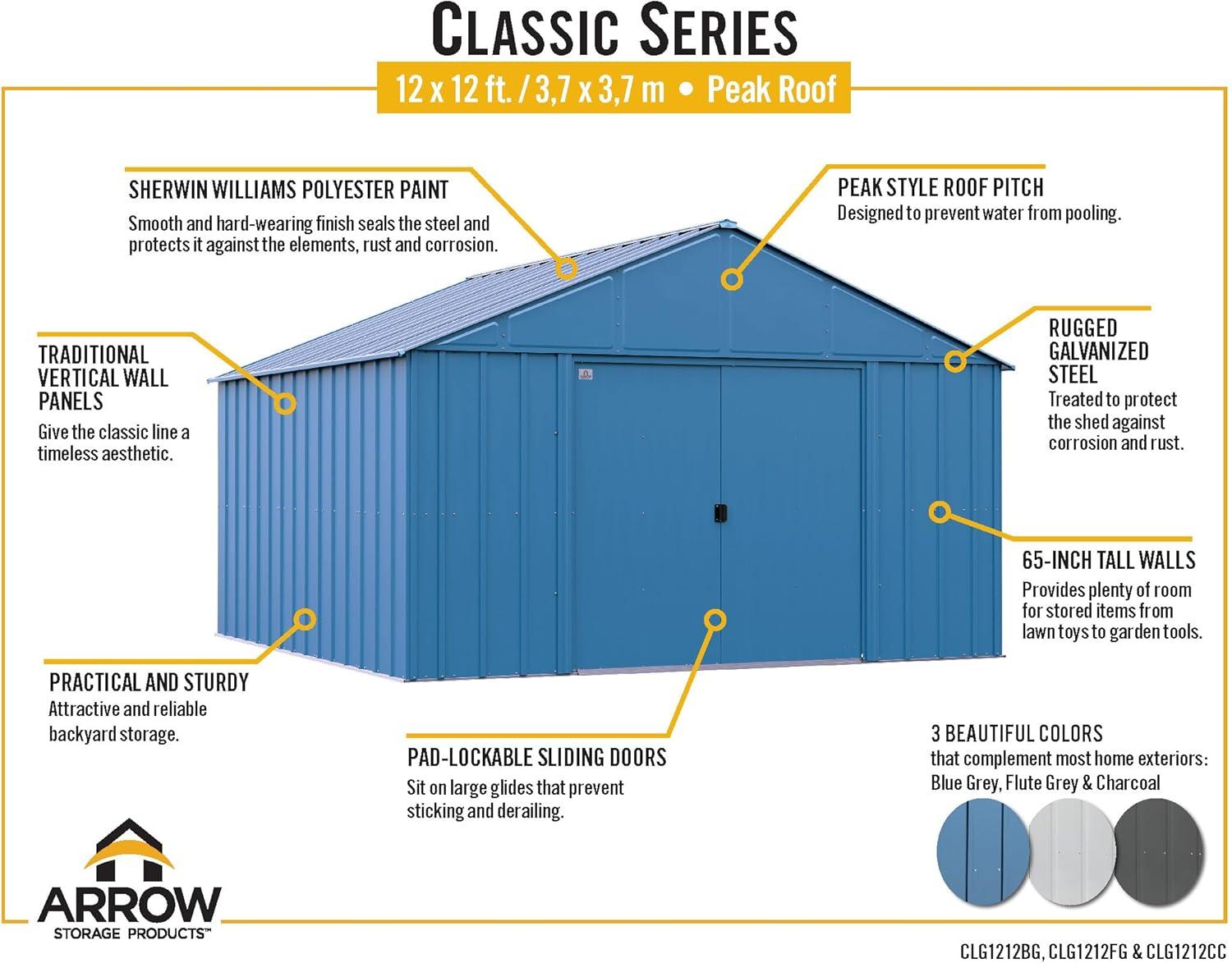 12 ft. W x 12 ft. D Galvanized Steel Storage Shed