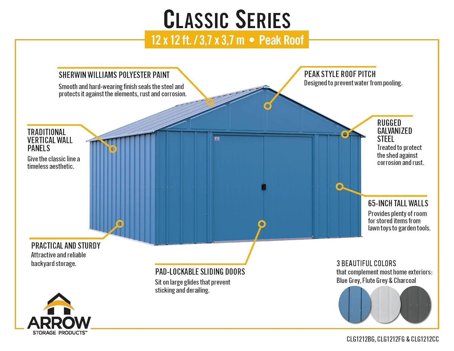 12 ft. W x 12 ft. D Galvanized Steel Storage Shed