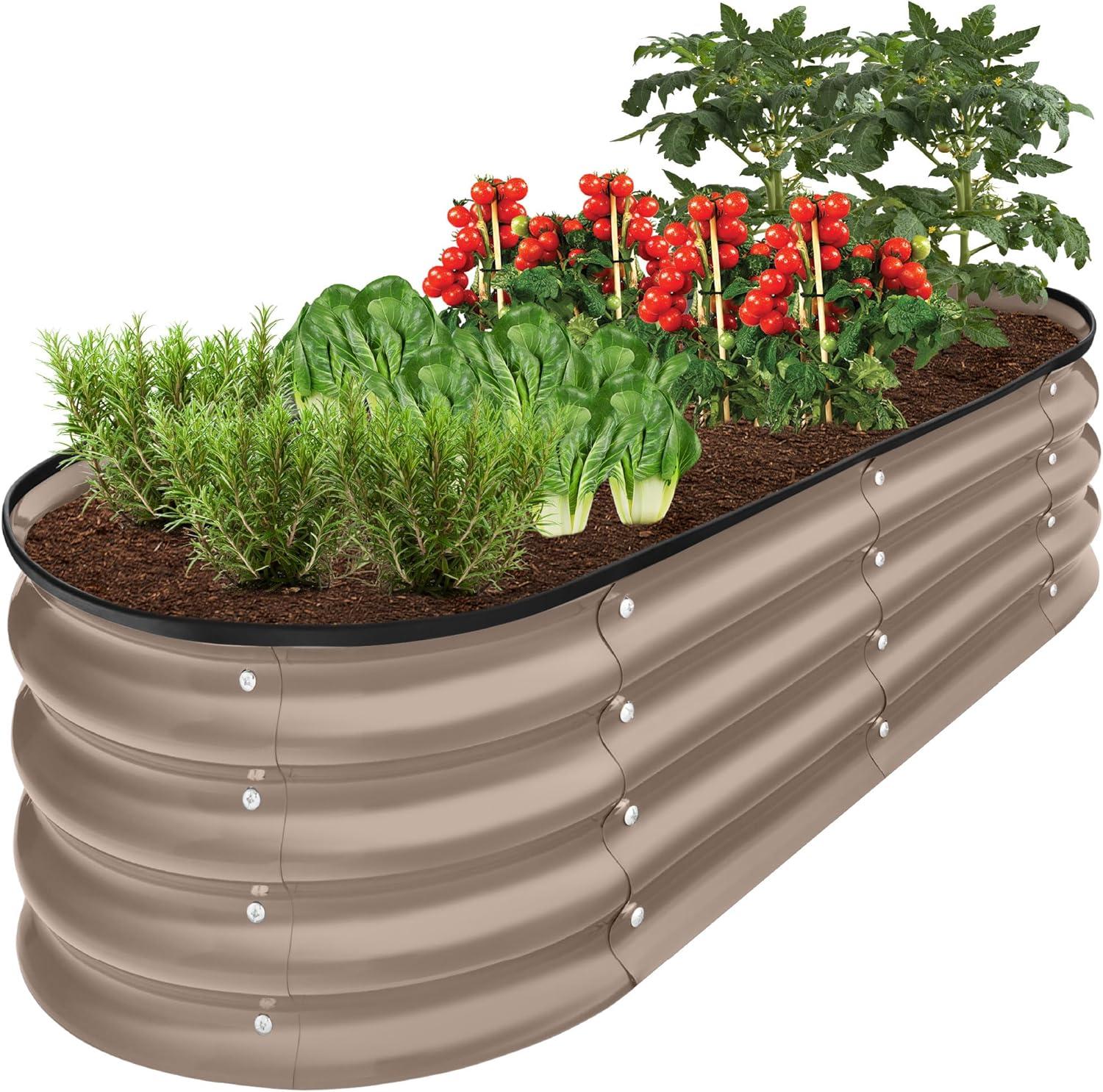 Best Choice Products 4x2x1ft Outdoor Raised Metal Oval Garden Bed, Planter Box for Vegetables, Flowers - Taupe