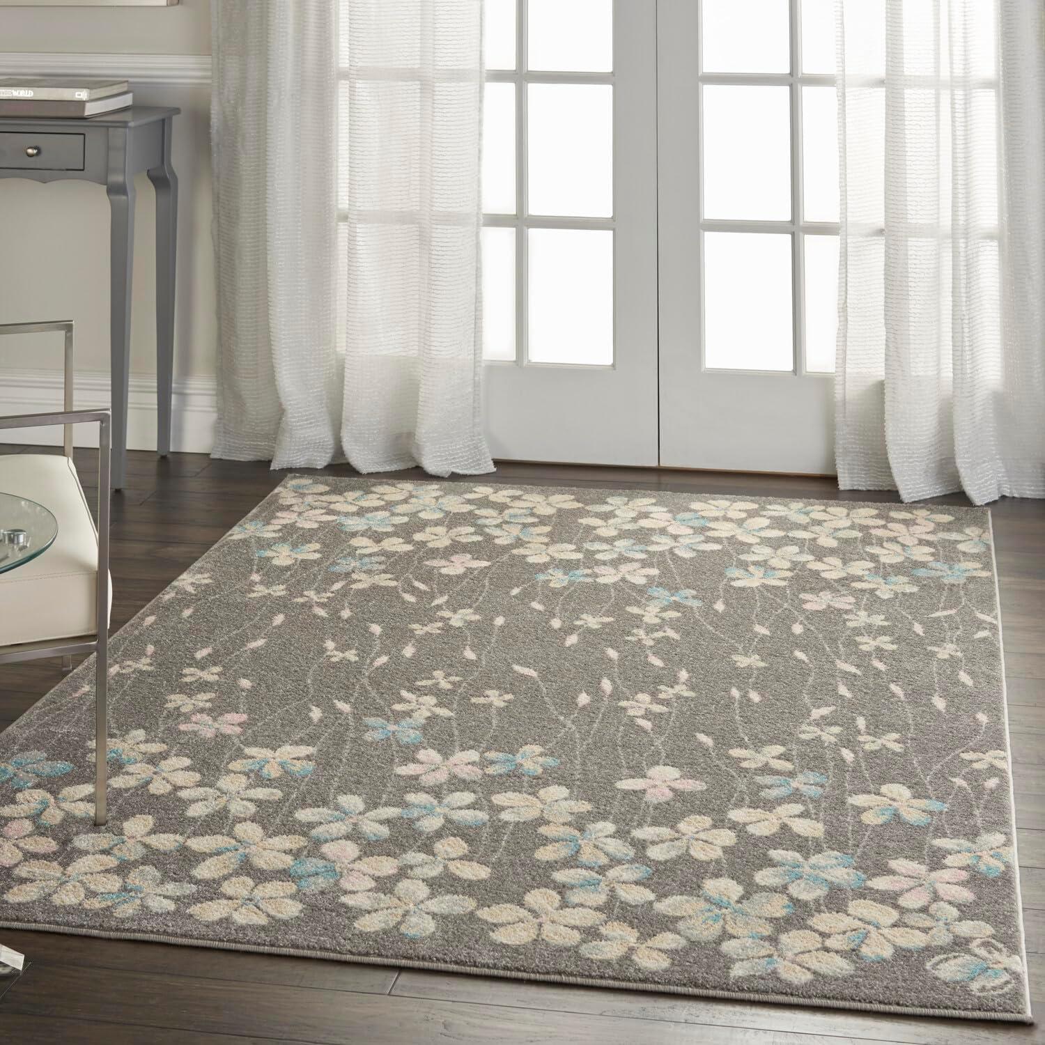 Handmade Grey and Beige Floral Synthetic 4' x 6' Rug