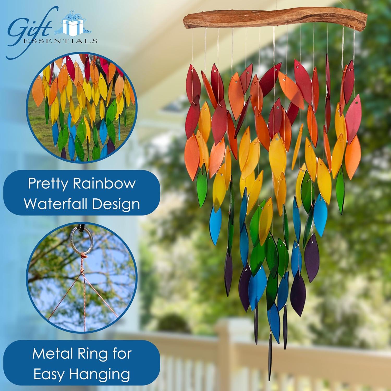 Blue Handworks Glass Wind Chime Deluxe Rainbow Waterfall Wind Chime for Outside