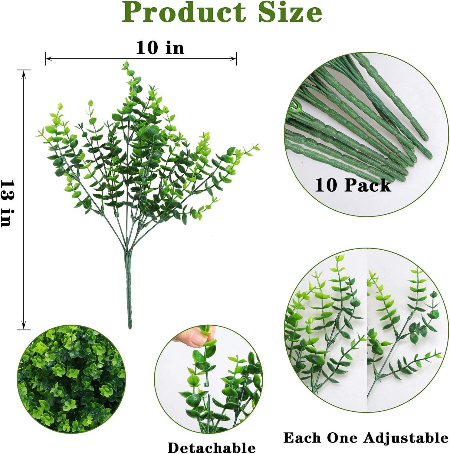 10 Pack Artificial Boxwood Stems for Outdoors, Unfading in The Sun Plastic Faux Plants,Fake Foliage Shrubs Greenery for Garden,Office,Patio,Wedding,Farmhouse Indoor Decoration