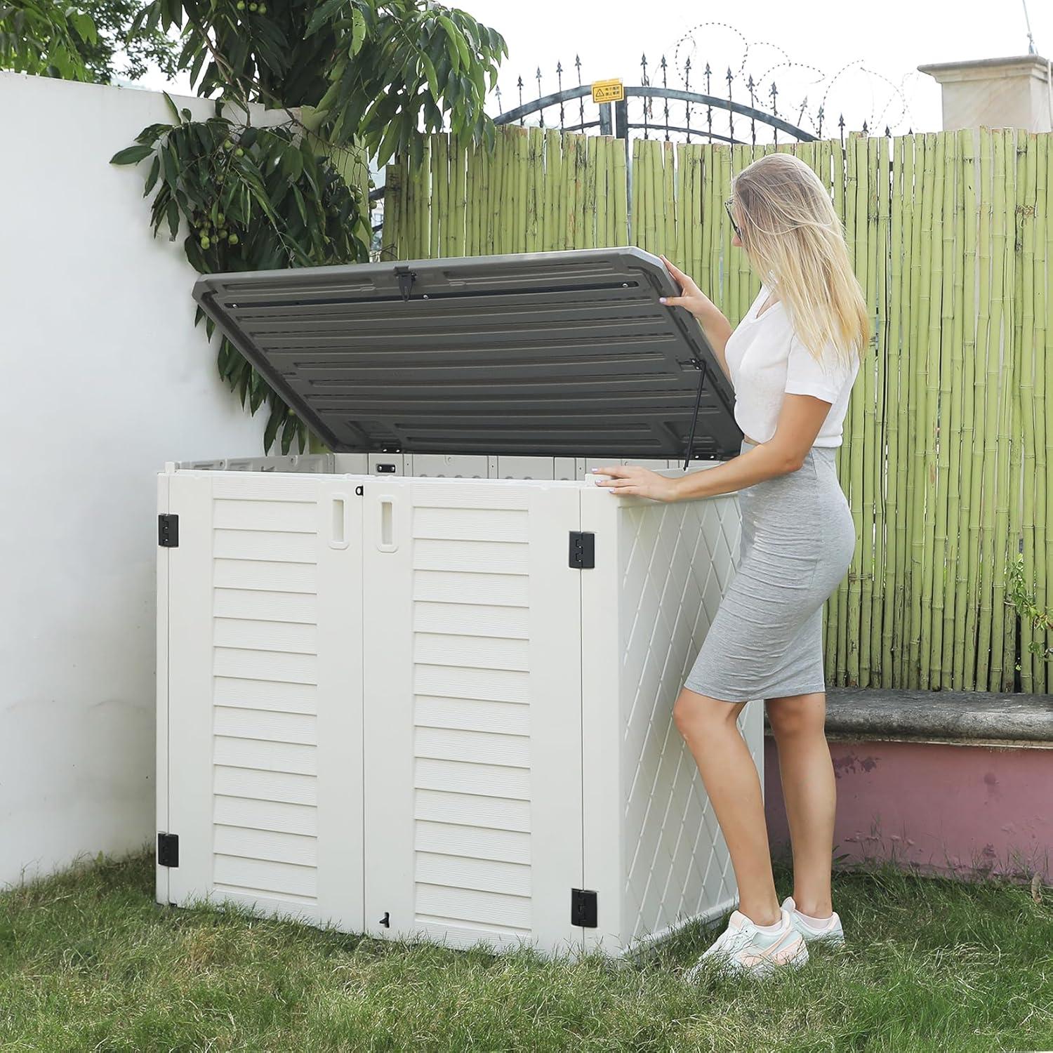 ADDOK 34 Cu.ft Outdoor Storage Shed, Horizontal Storage Unit Weather Resistance, Thick HDPE Resin Storage Cabinet for Backyards, Patio, Garden(White)