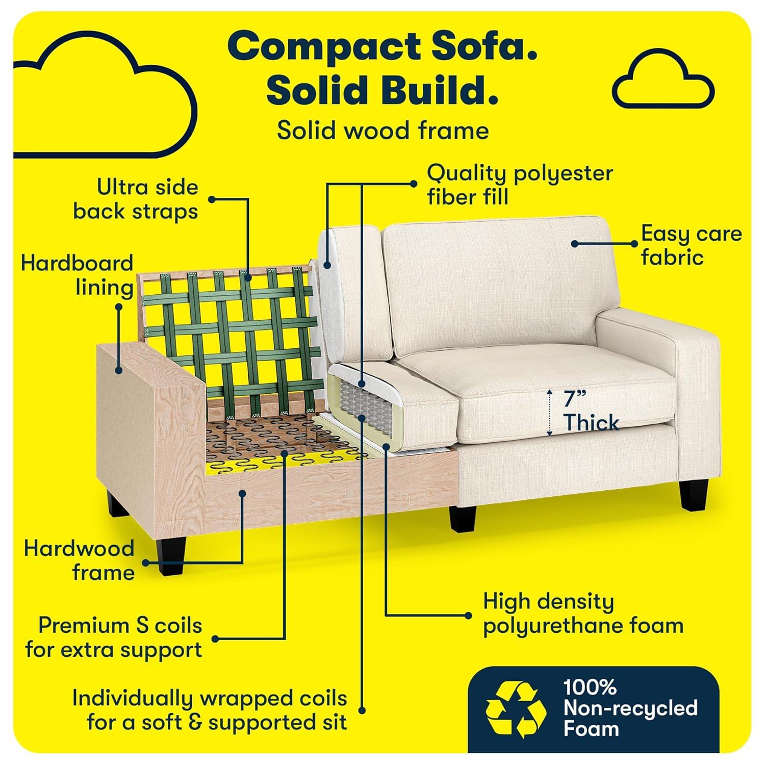 Serta Palisades 73" Track Arm Sofa, Easy Care Fabric, Soft Pillow Back, Pocket Coil Seat Cushions