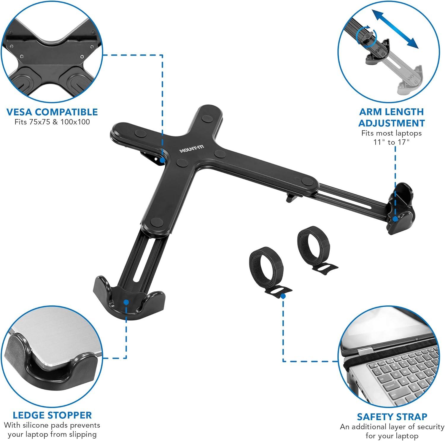 Mount-it Mount-It! VESA Clamp On Laptop Tray Notebook Holder Arm with Safety Strap and Safety Ledge Stopper