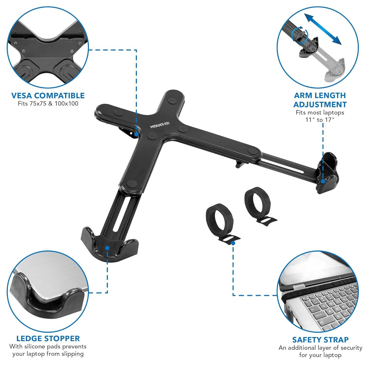 Mount-it Mount-It! VESA Clamp On Laptop Tray Notebook Holder Arm with Safety Strap and Safety Ledge Stopper