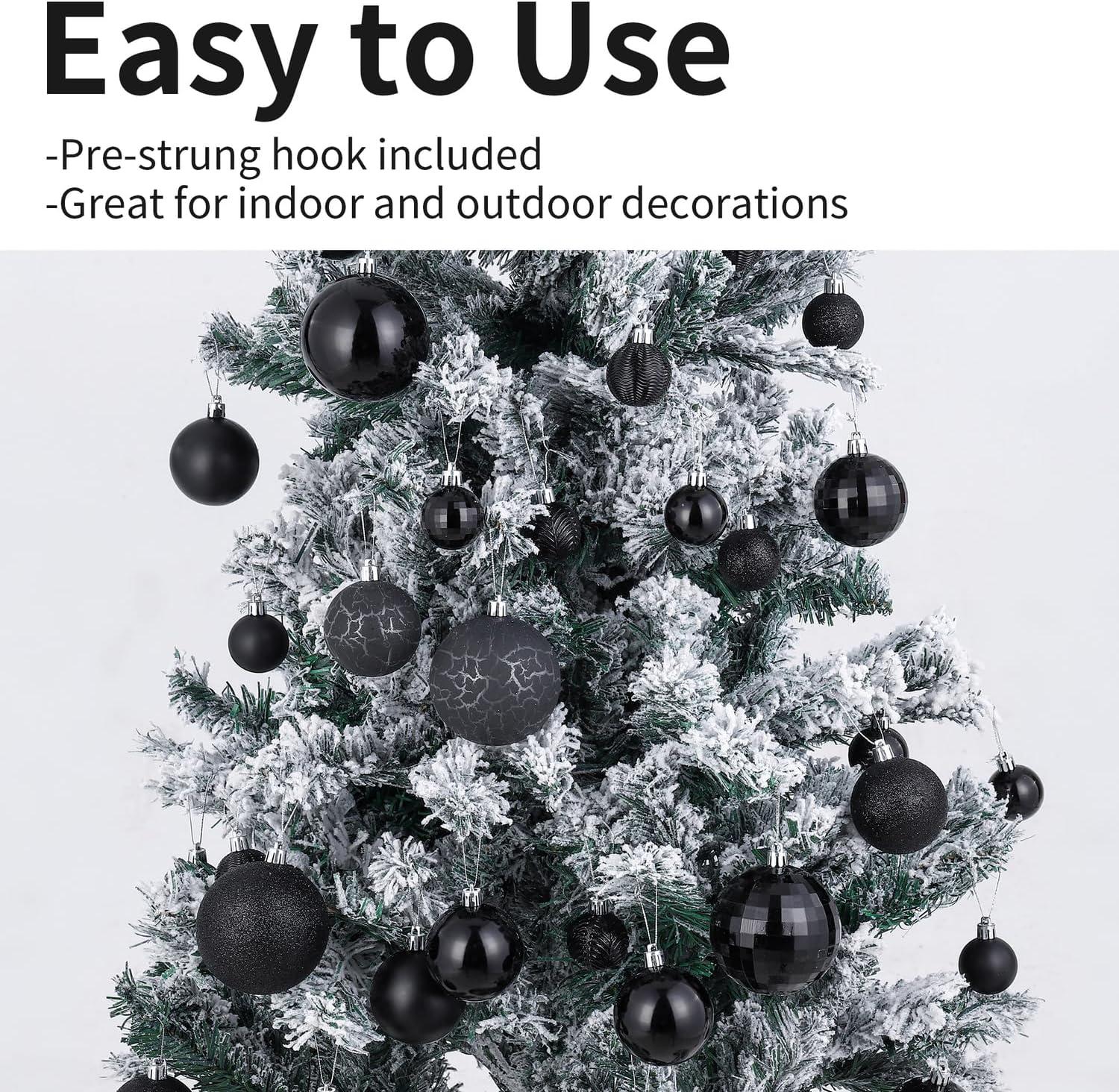 36-Piece Black Shatterproof Plastic Christmas Ornament Set