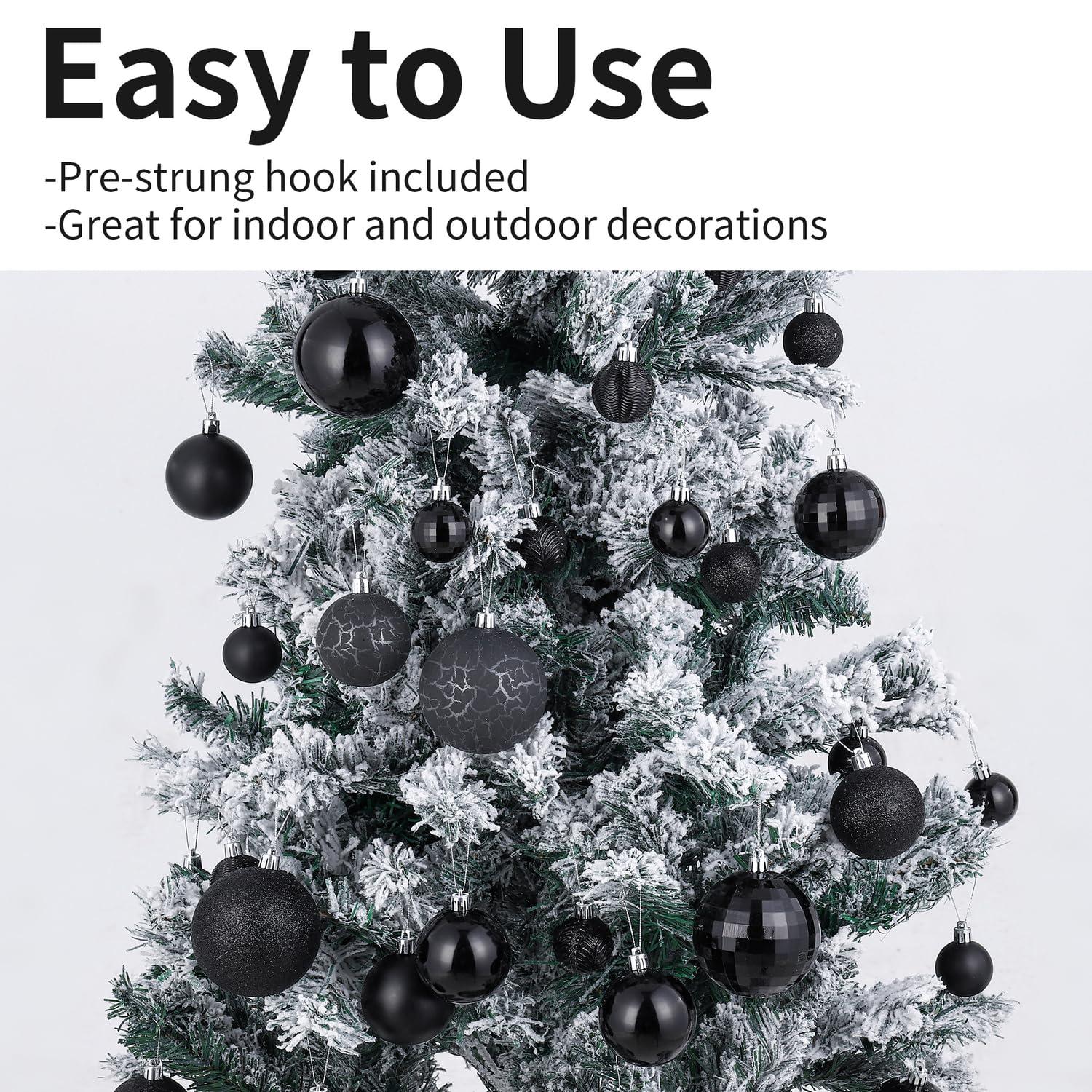 AMIBZ 36-Piece Shatterproof Black,Christmas Balls Set With Hanging Loops For Christmas Tree Decorations