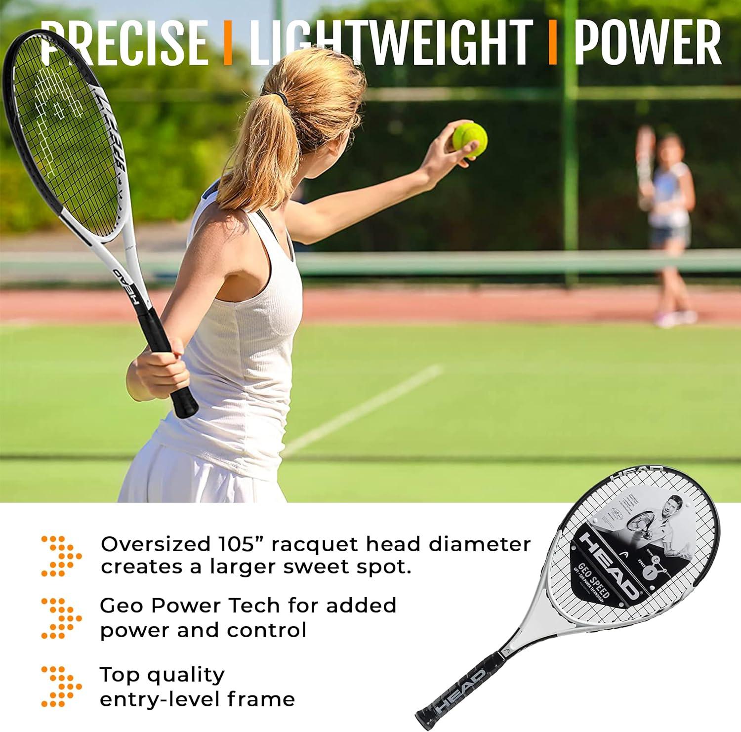 HEAD Geo Speed Adult Tennis Racquet, Pre-Strung, Black/White, 10.4 oz. Weight, 105 Sq. in. Racquet Head Size