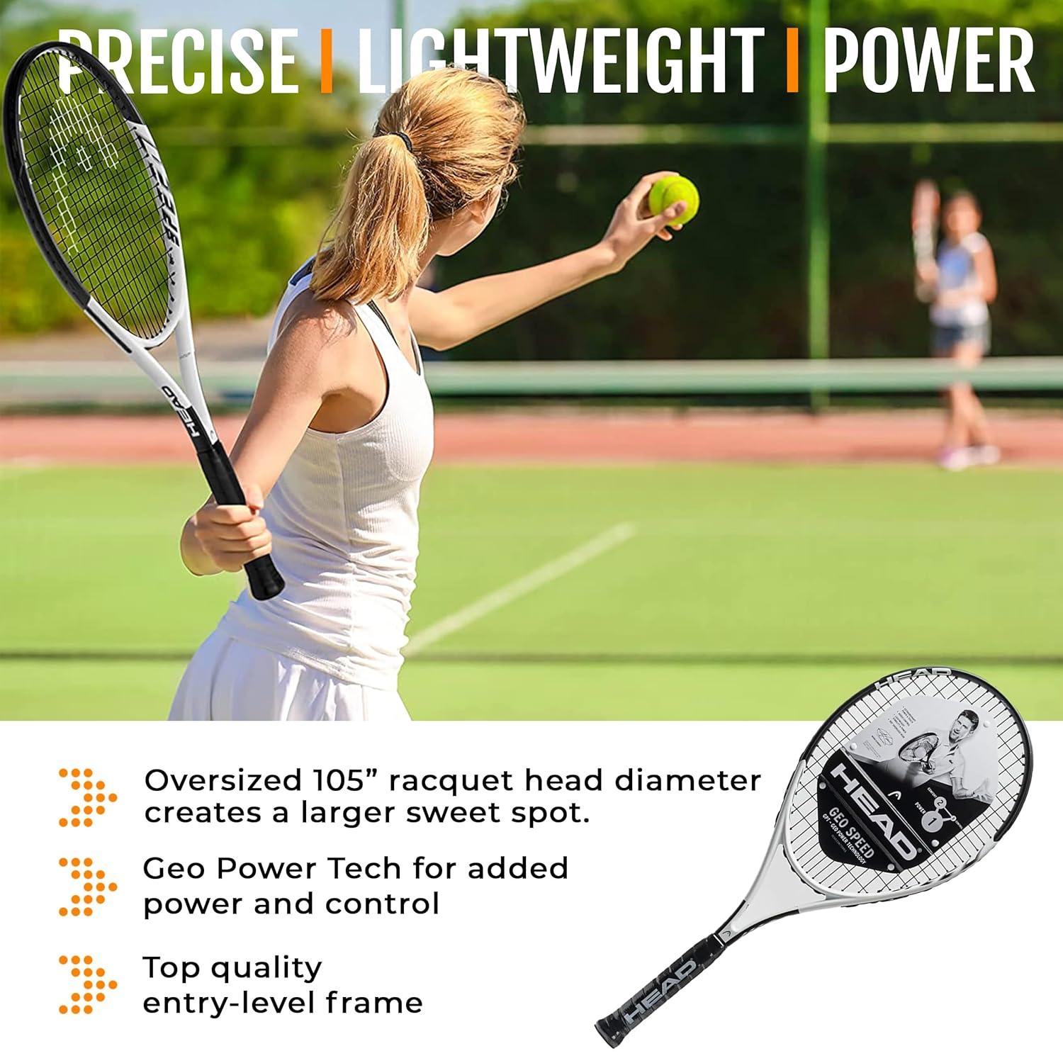 HEAD Geo Speed Adult Tennis Racquet, Pre-Strung, Black/White, 10.4 oz. Weight, 105 Sq. in. Racquet Head Size