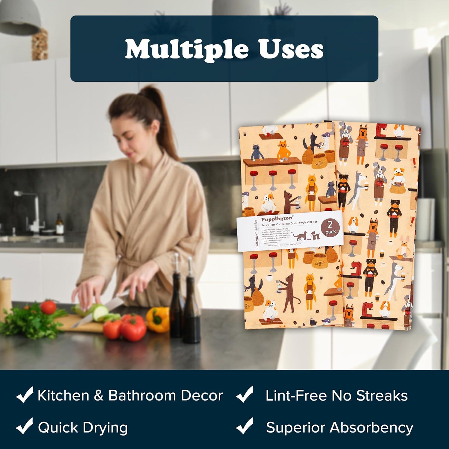 Puppington Dog and Cat Kitchen Towels - Dog and Cat Dish Towels for New Home Decorations - Gifts for Dog Moms and Cat Dads (Coffee Lovers)