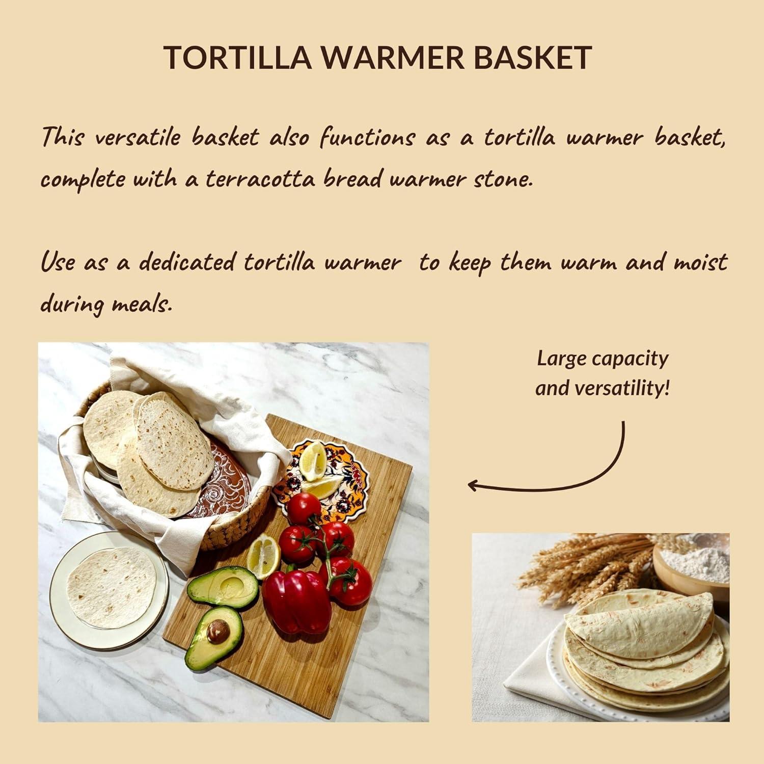 Bread Warmer Basket with Stone - Tortilla Warmer - Bread Baskets for Serving- 11.8x9x4.72 Inches - House Warming Gifts
