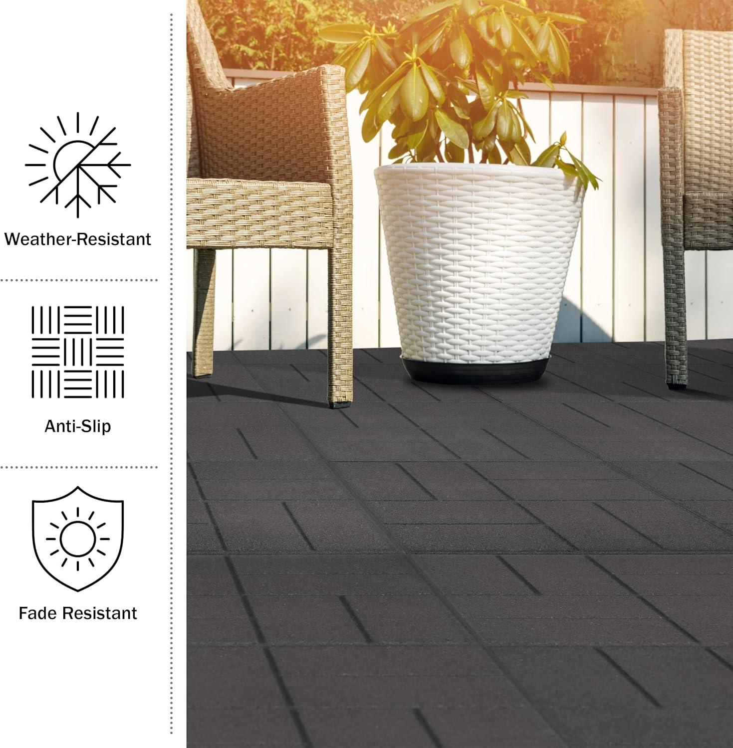 Pure Garden Deck Tiles 8-Pack - Dual-Sided Outdoor Flooring Tile - 28SQFT Rubber Pavers for Outside Patio, Garden Walkway, Balcony, or Shed