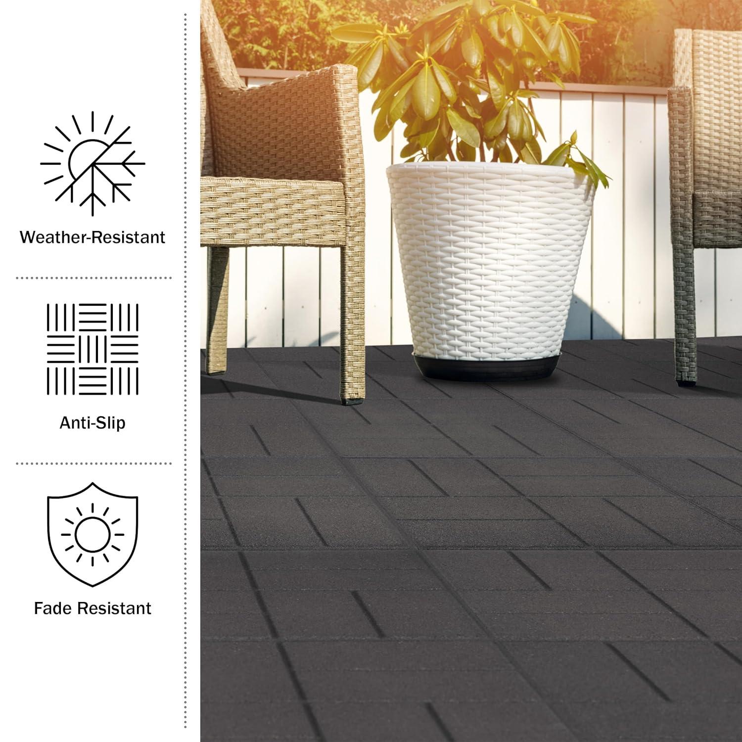 Pure Garden Deck Tiles 8-Pack - Dual-Sided Outdoor Flooring Tile - 28SQFT Rubber Pavers for Outside Patio, Garden Walkway, Balcony, or Shed