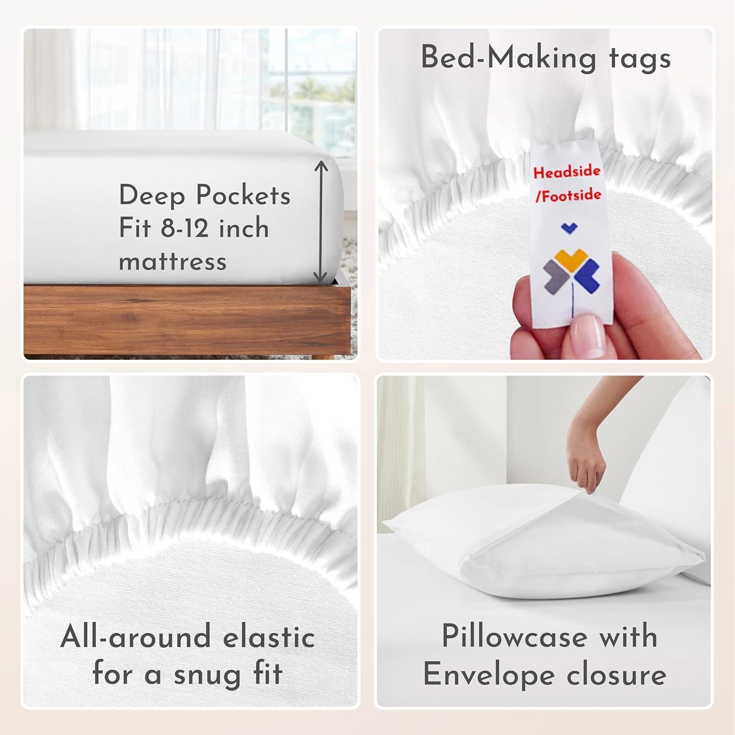 Soft 100% Cotton Sheets Set - Cooling Durable Sateen, Deep Pocket - by California Design Den - Bright White, Twin