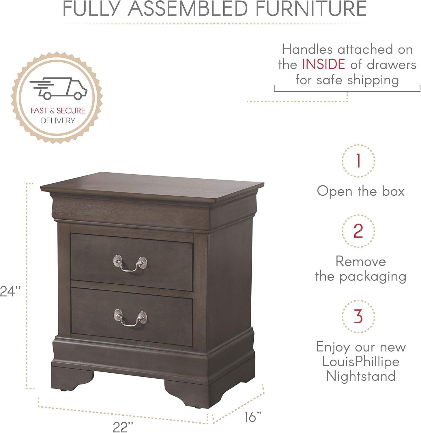 Transitional Gray Wood & Metal 2-Drawer Nightstand