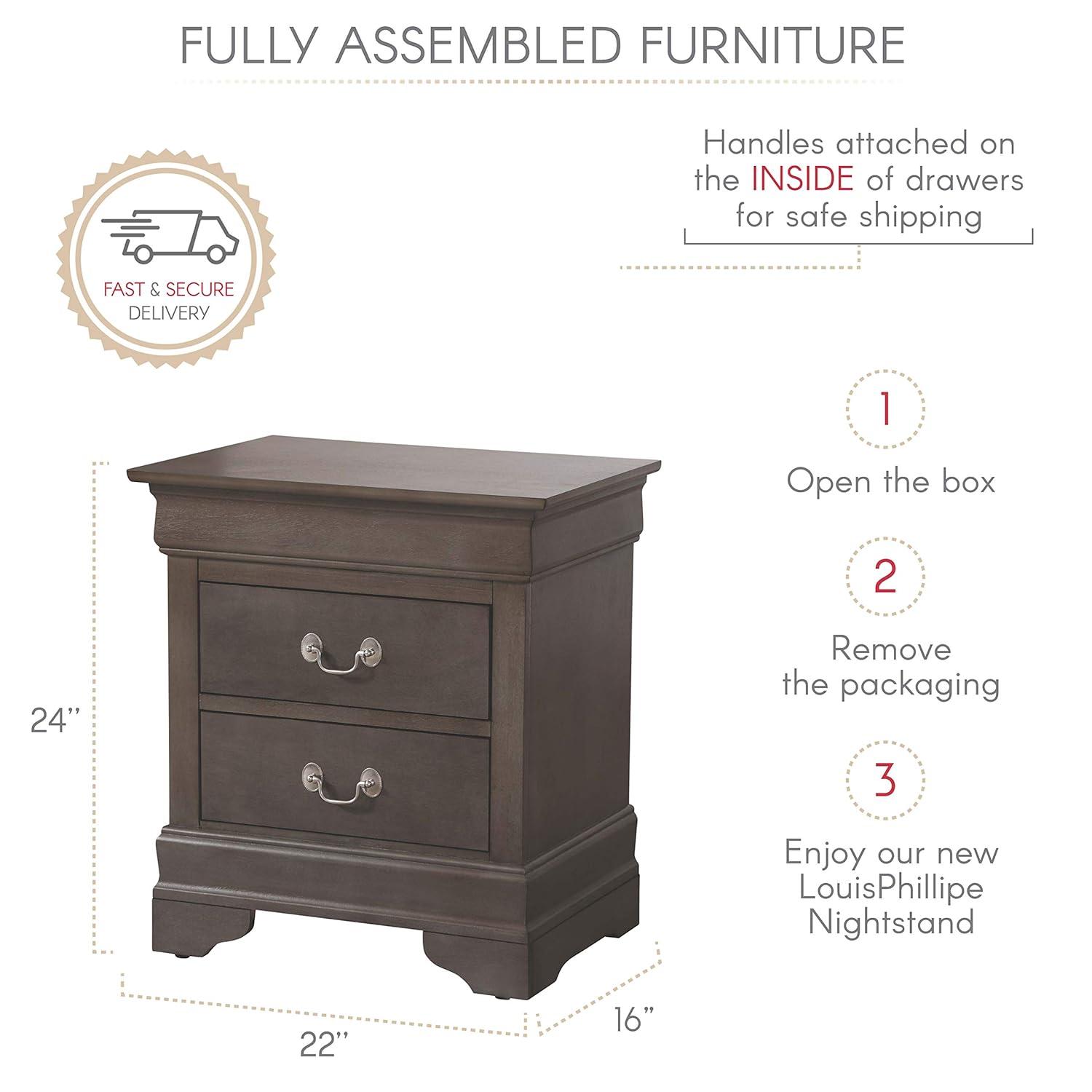 Glory Furniture Louis Phillipe 2 Drawer Nightstand in Gray