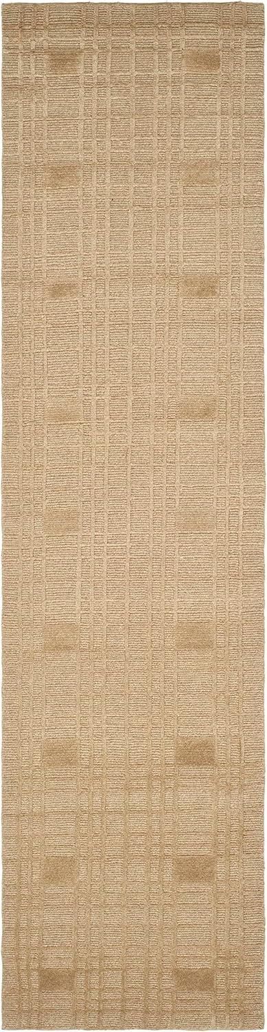 Sand Geometric Hand-Knotted Wool and Silk Runner Rug