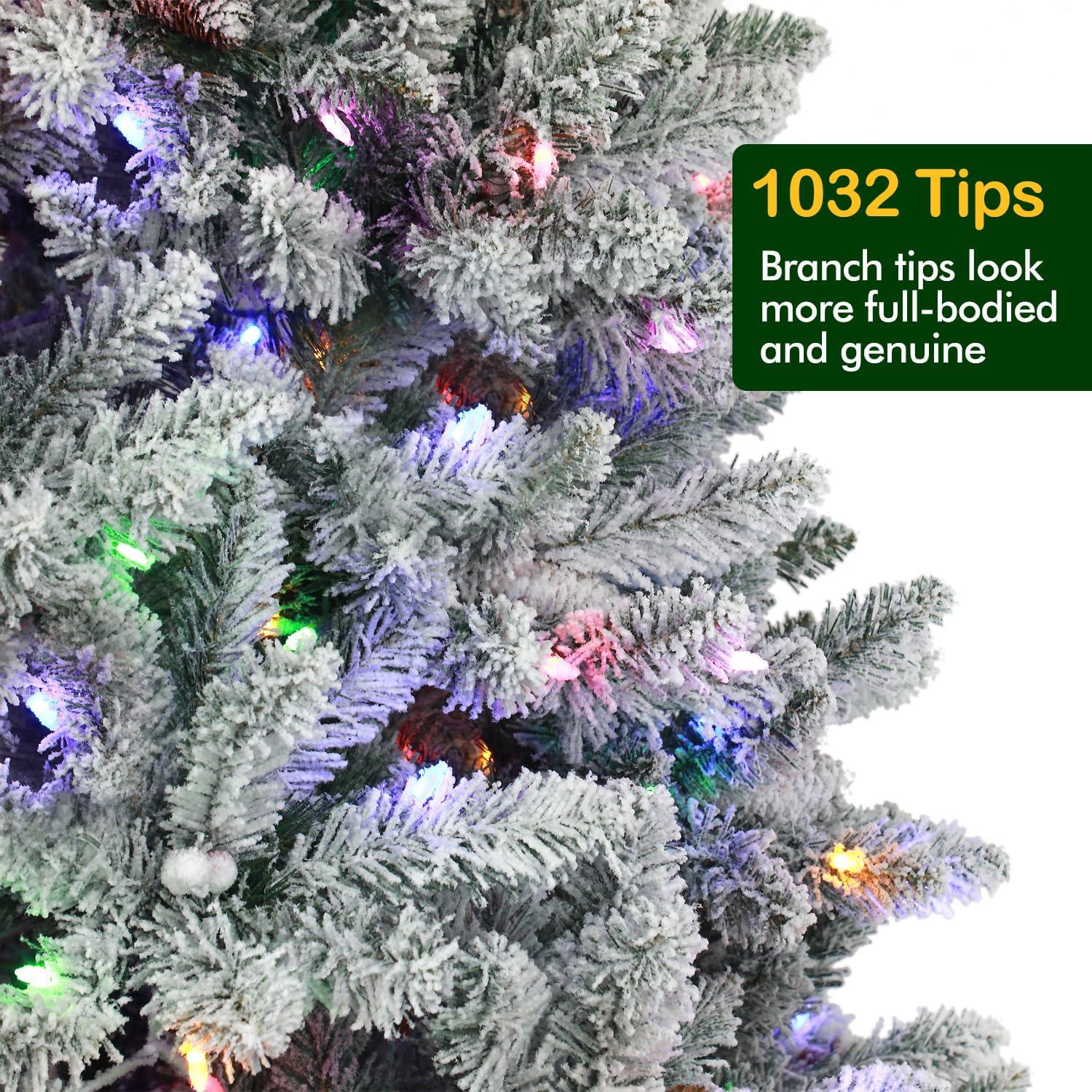 Home Accents Holiday 6.5 Ft. Pre-Lit LED Festive Pine Flocked Artificial Christmas Tree