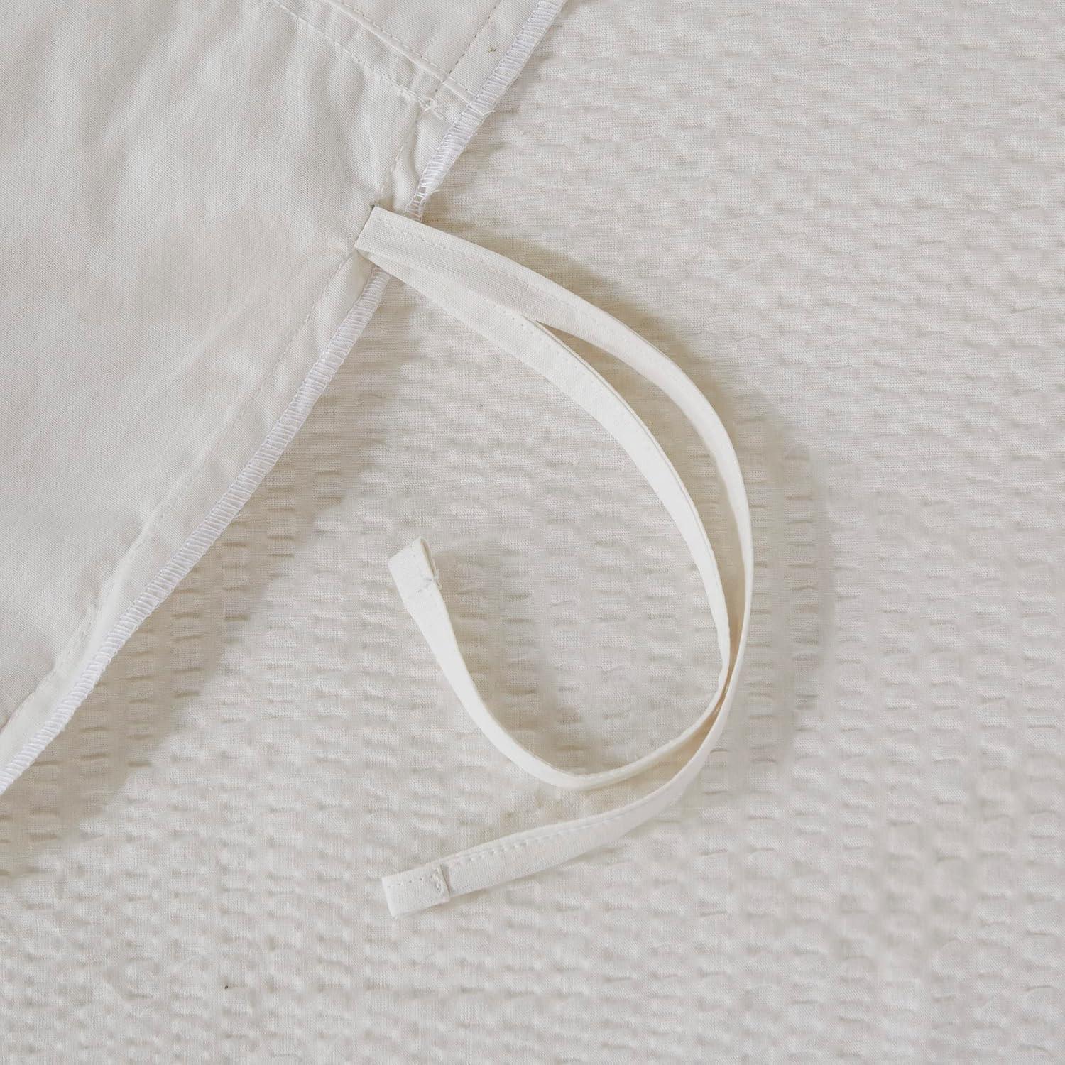 Amaya Ivory Full/Queen Cotton Seersucker Duvet Set with Tassel Trims