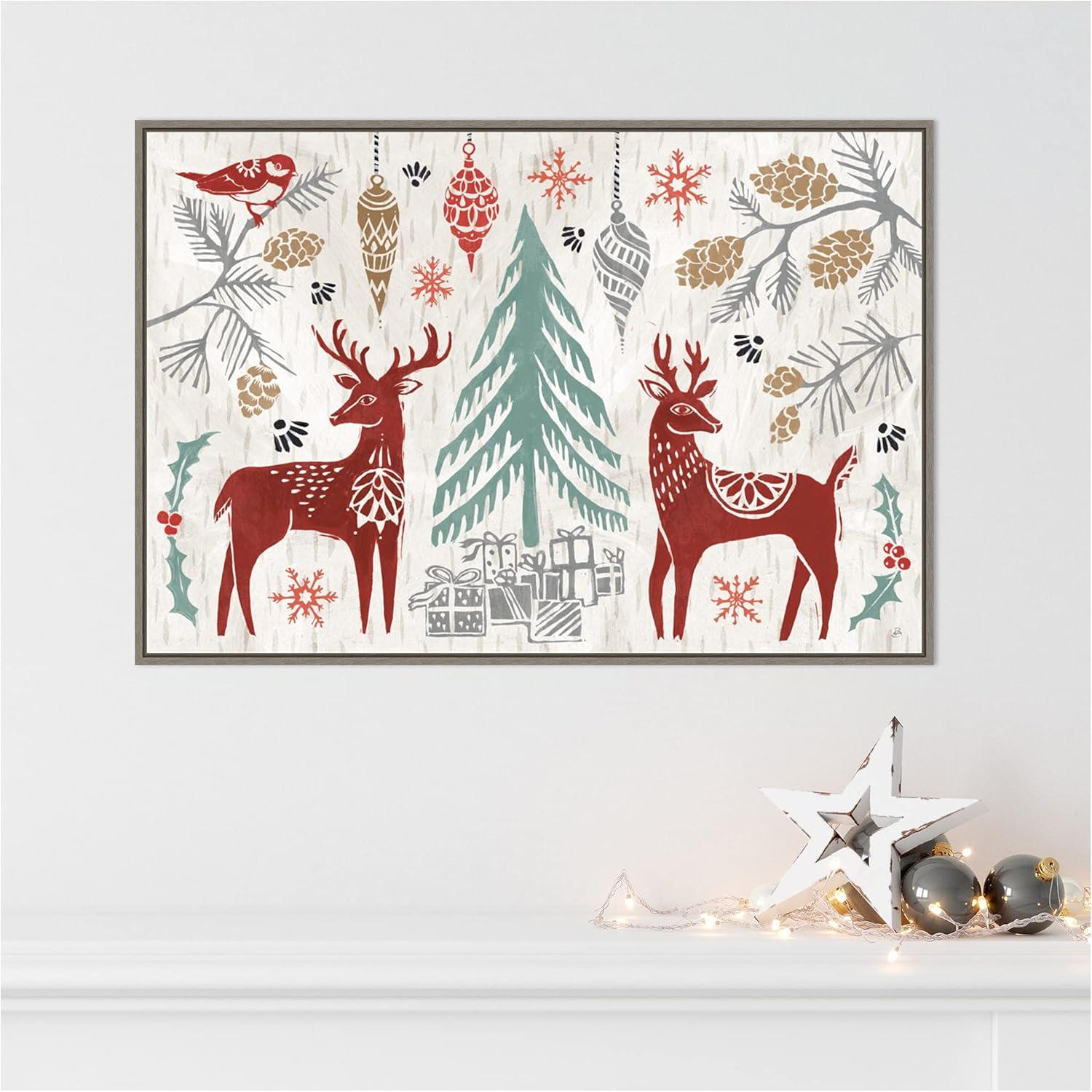 Amanti Art Woodcut Christmas I Framed Canvas Wall Art Print