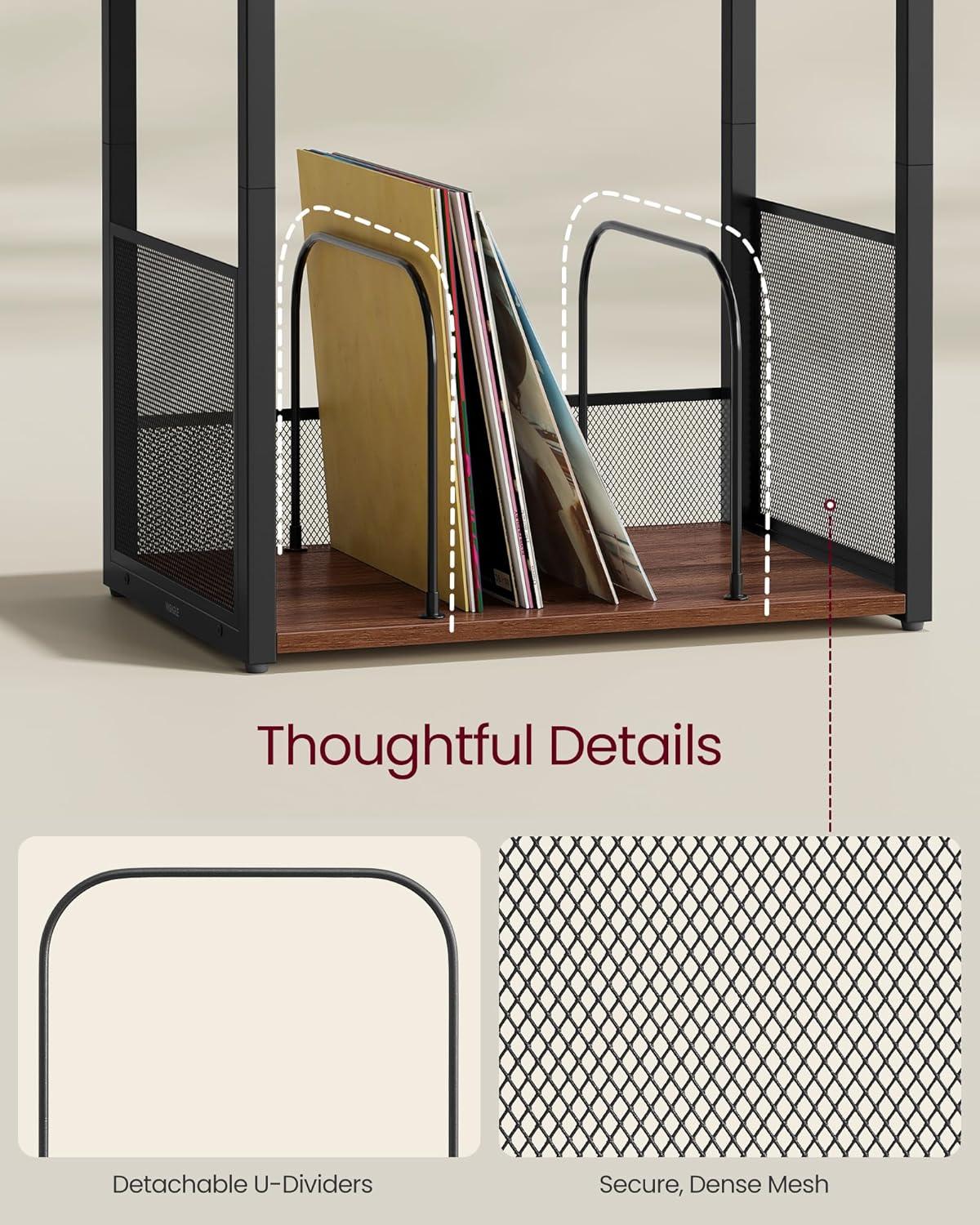 VASAGLE Record Player Stand, 3-Tier Side Table, Vinyl Record Storage up to 100 Albums, End Table for Living Room, Bedroom, Rustic Brown ULET275K01