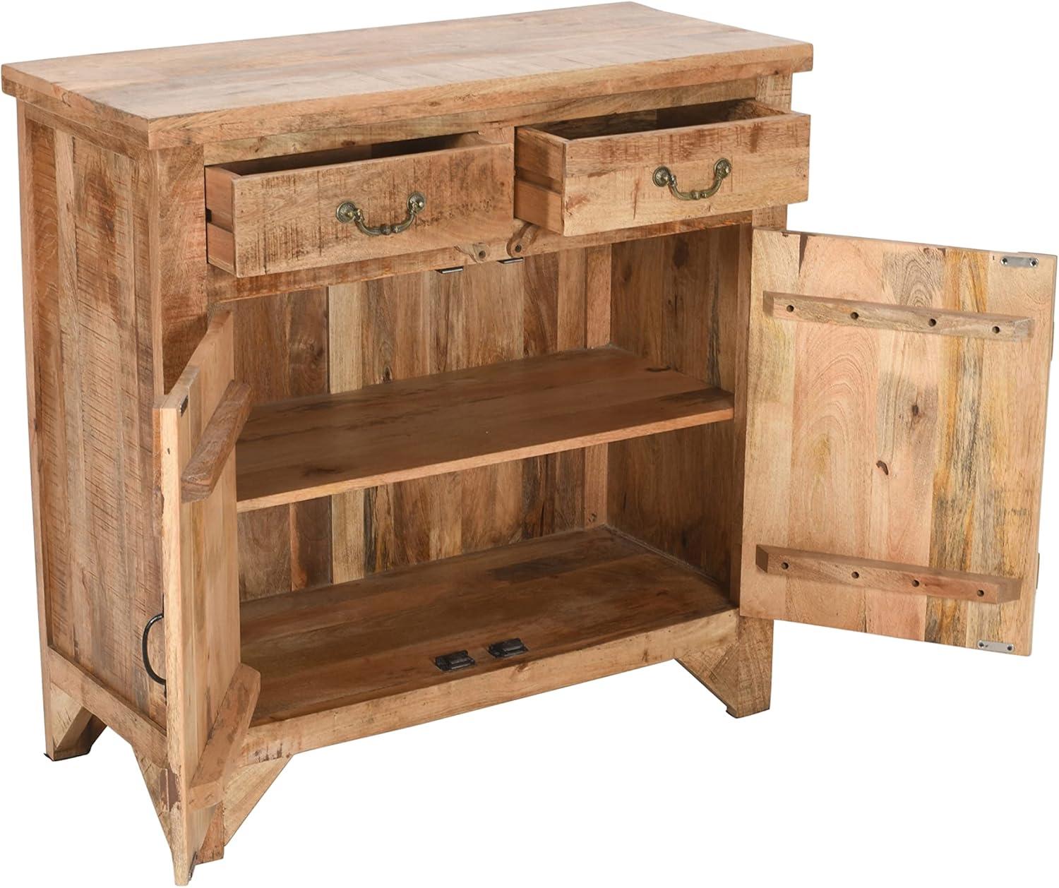 The Urban Port 39" Artisanal Farmhouse Style 2 Drawer Mango Wood Cabinet Console with 2 Door Storage Rustic Brown