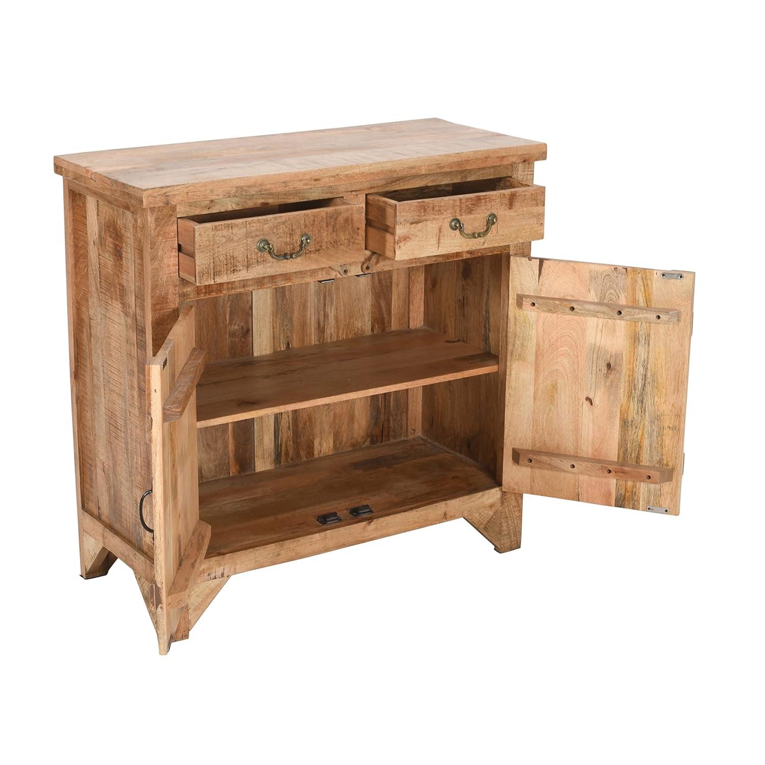 The Urban Port 39" Artisanal Farmhouse Style 2 Drawer Mango Wood Cabinet Console with 2 Door Storage Rustic Brown