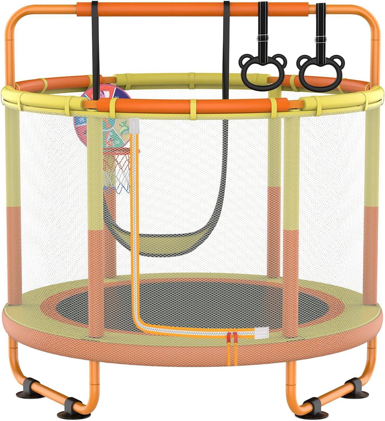 60'' Orange and Yellow Kids' Trampoline with Enclosure and Accessories