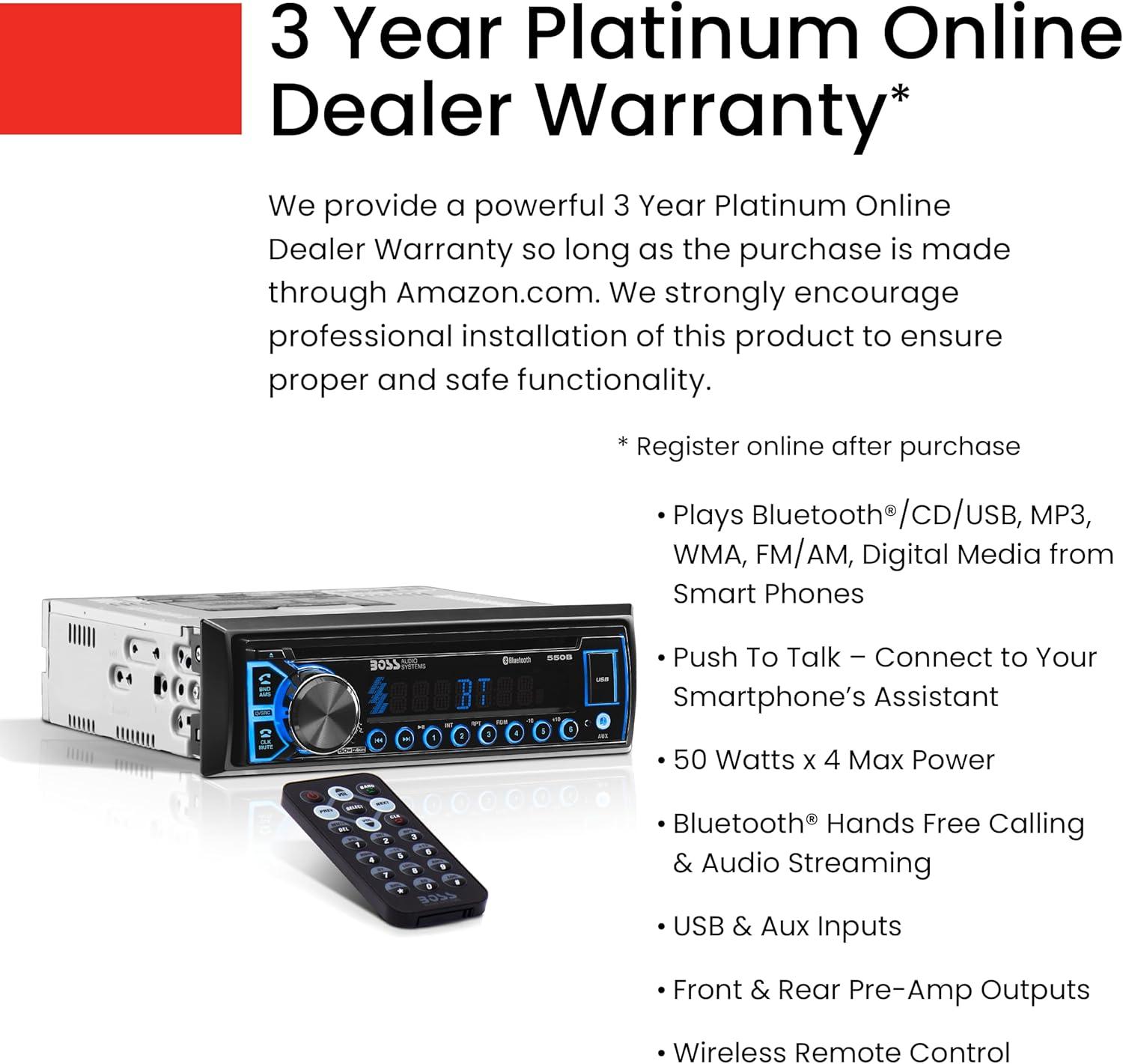 BOSS Audio Systems Elite 550B Car Stereo, Bluetooth, CD, MP3, USB, AM/FM Radio