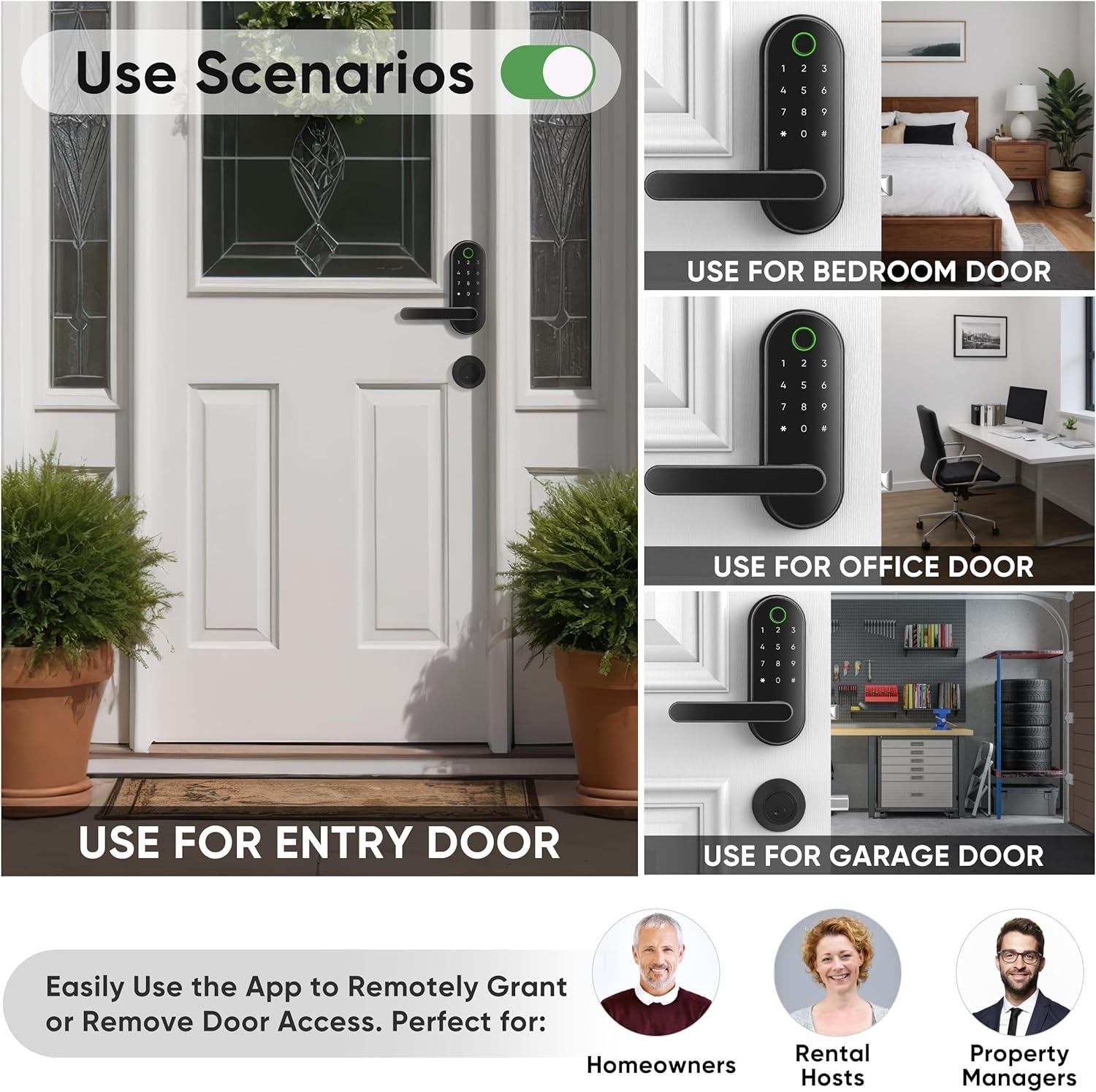 Black Keyless Entry Biometric Smart Door Lock with Keypad