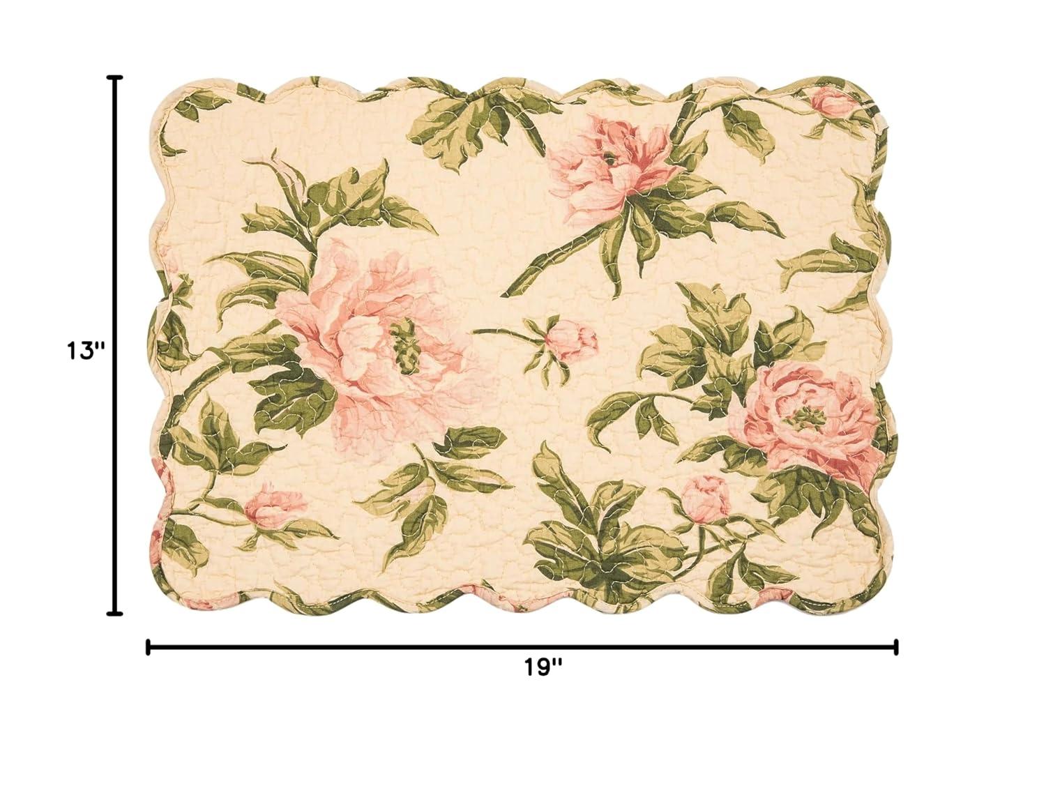 C&F Home 13" x 19" Journee Reversible Quilted Vintage Floral Scalloped  Spring & Summer Dining Tabletop Placemats, Set of 6