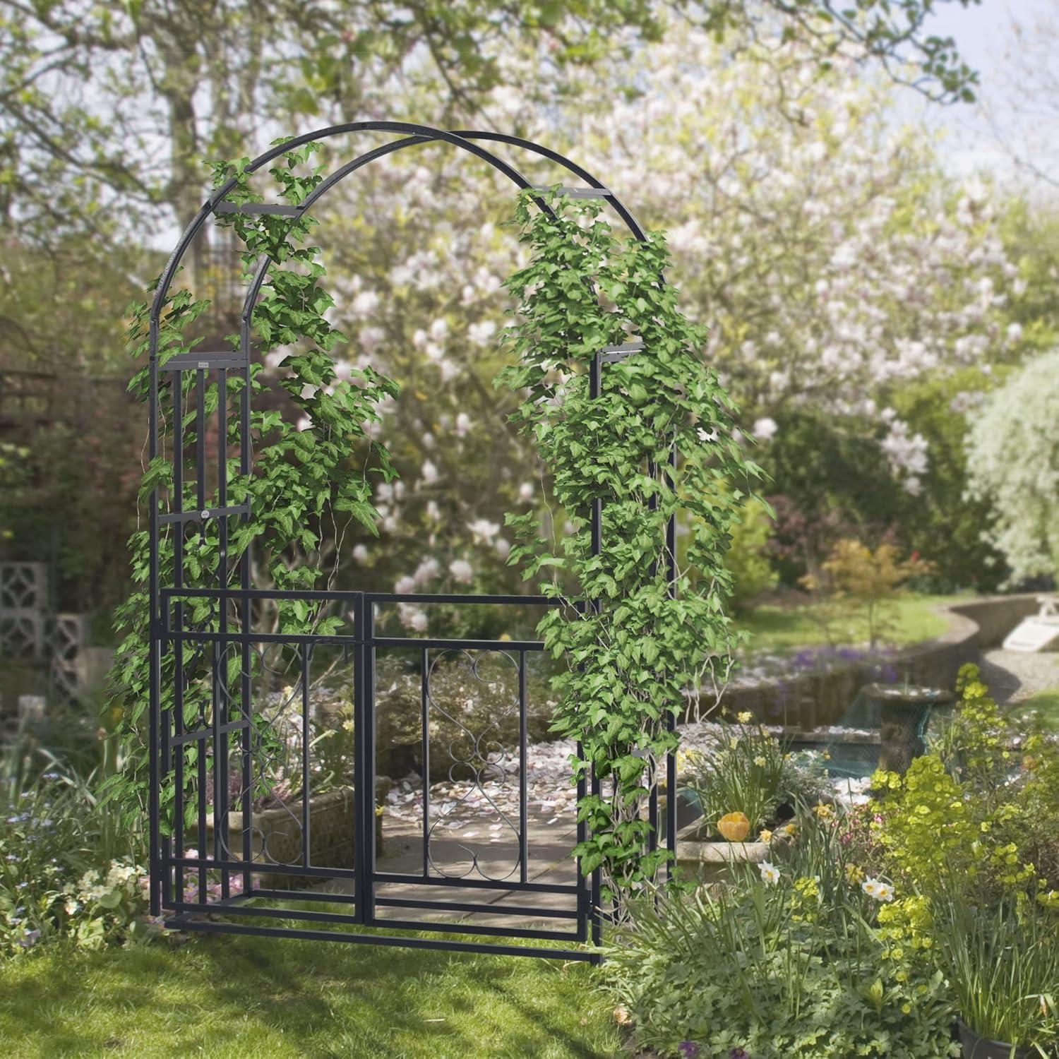 45'' W x 19.75'' D Steel Arbor with Gate in Gray