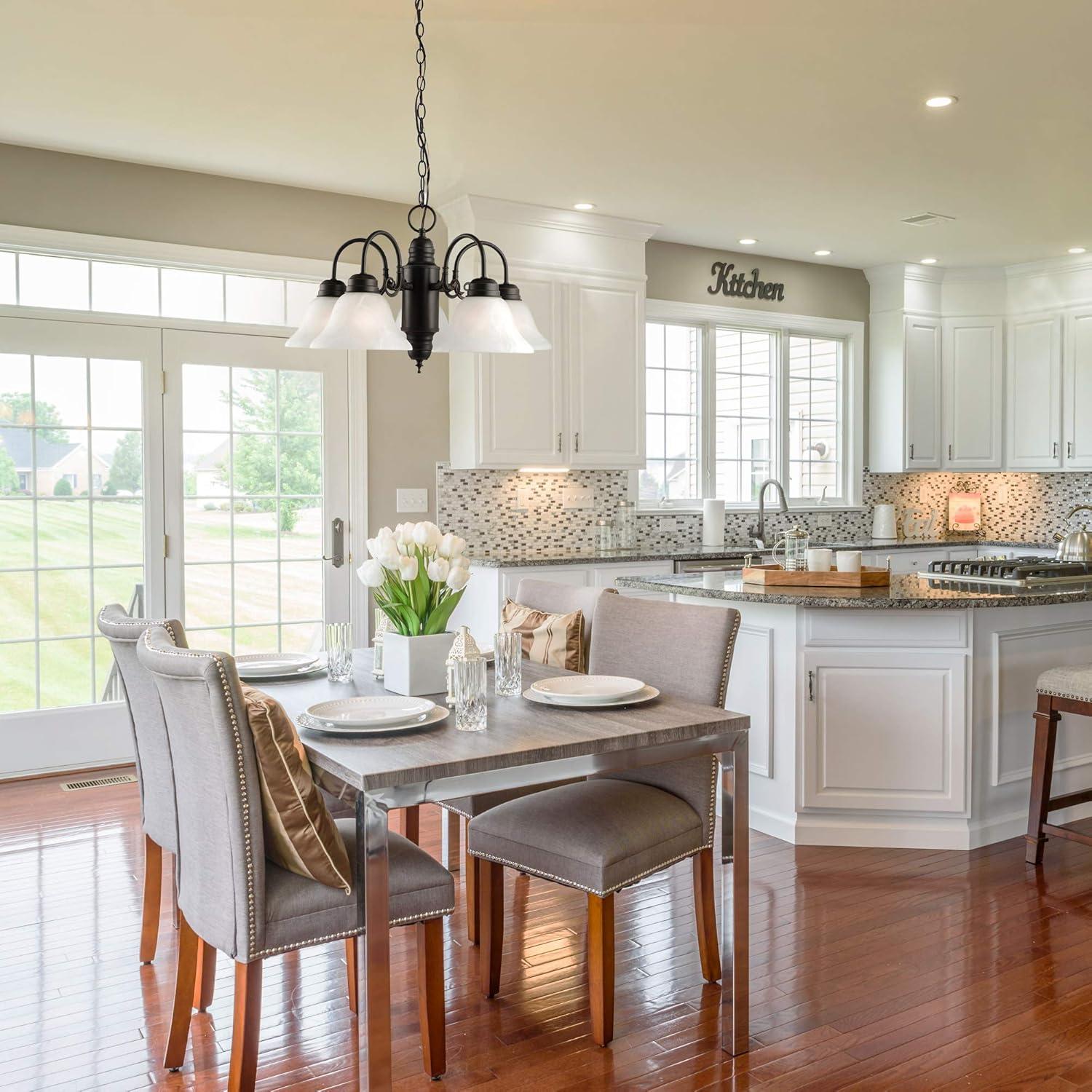 Design House Willowdale Pendant Light Fixture - Traditional Alabaster Glass Bowl Shade for Kitchens, Foyers, Dining Rooms - Adjustable Height Pendant Light Fixture - Satin Nickel, 589747