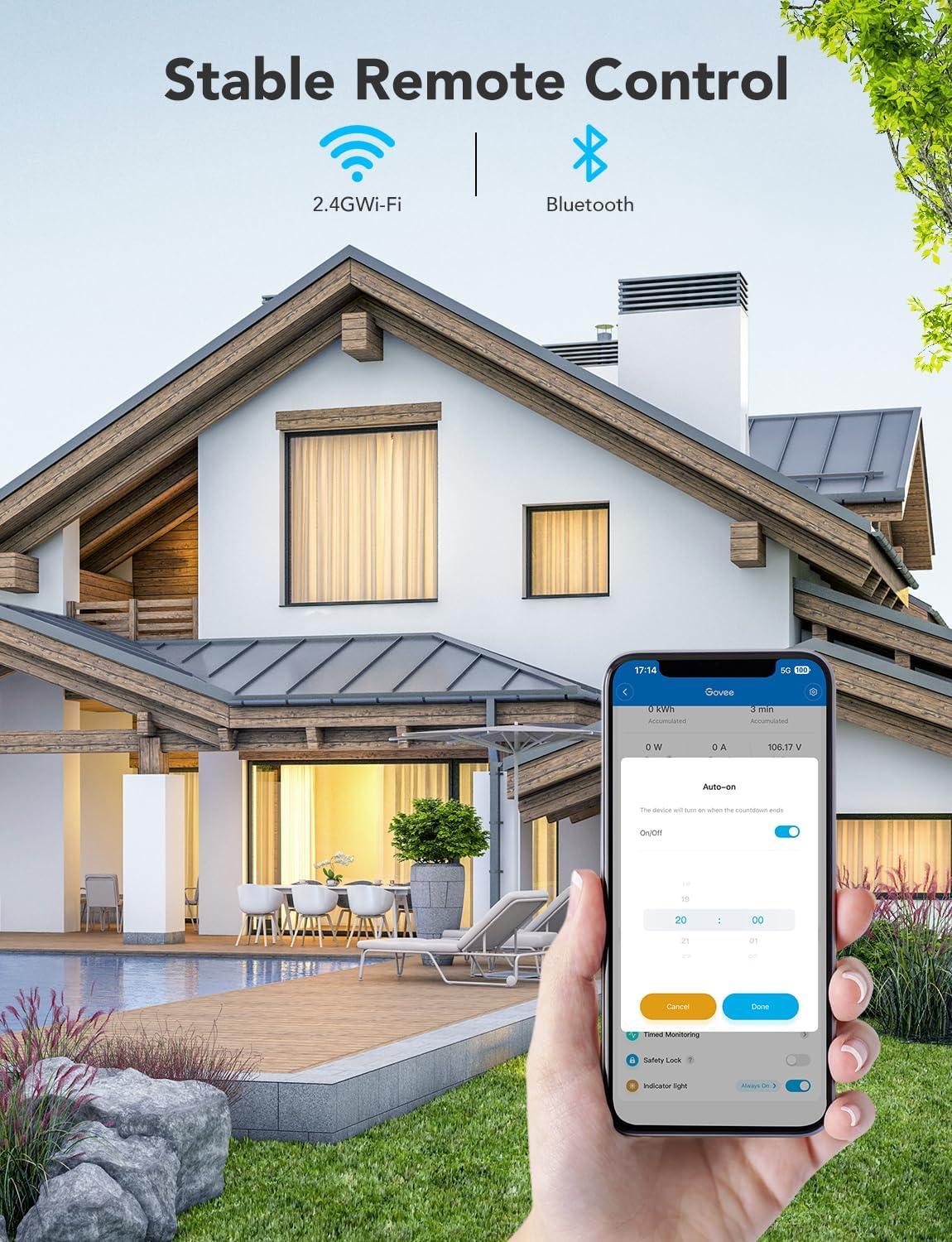 Govee Smart Plug with Energy Monitoring, WiFi Bluetooth Plug Work with Alexa and Google Assistant, 15A Smart Outlets with Timer & Group Controller, No Hub Required, ETL&FCC Certified for Home, 1 Pack