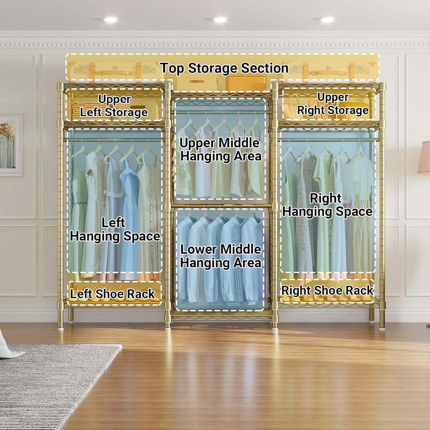 VIPEK V5i Garment Rack Heavy Duty Clothes Rack, Portable Closet Wardrobe Bedroom Armoires Freestanding Clothing Rack, Gold