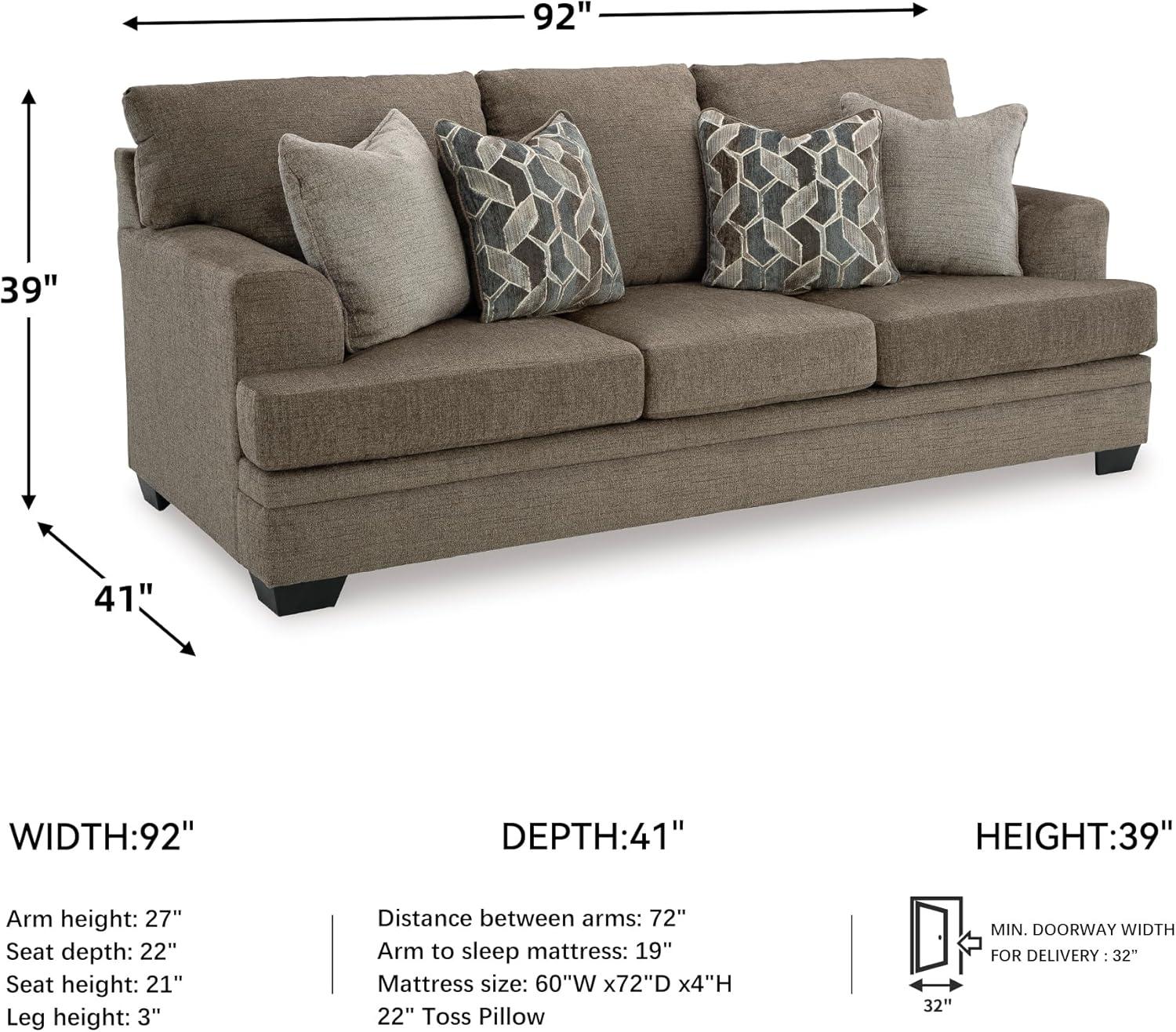 Nutmeg Greige Fabric Queen Sleeper Sofa with Metal Legs