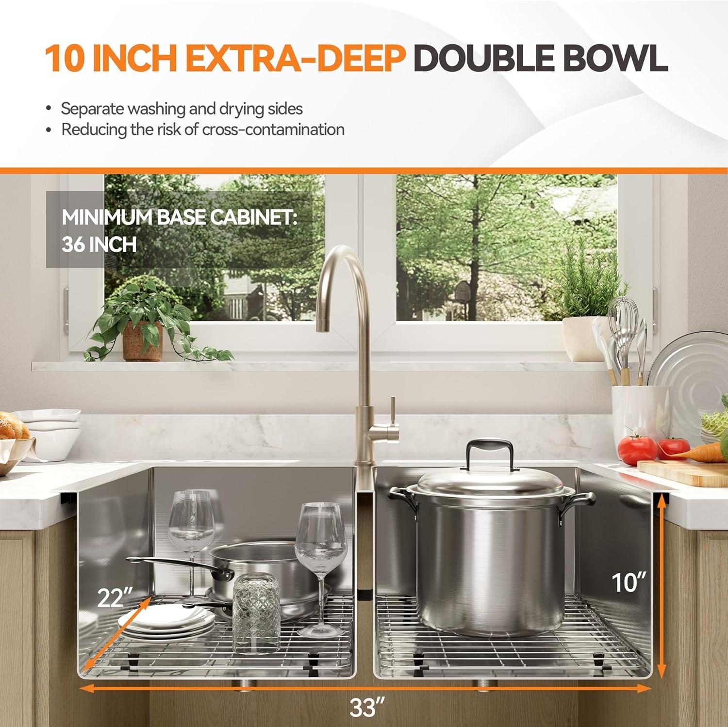 33"L x 22"W Double Bowl Stainless Steel Drop-In Kitchen Sink with 1 Faucet Hole