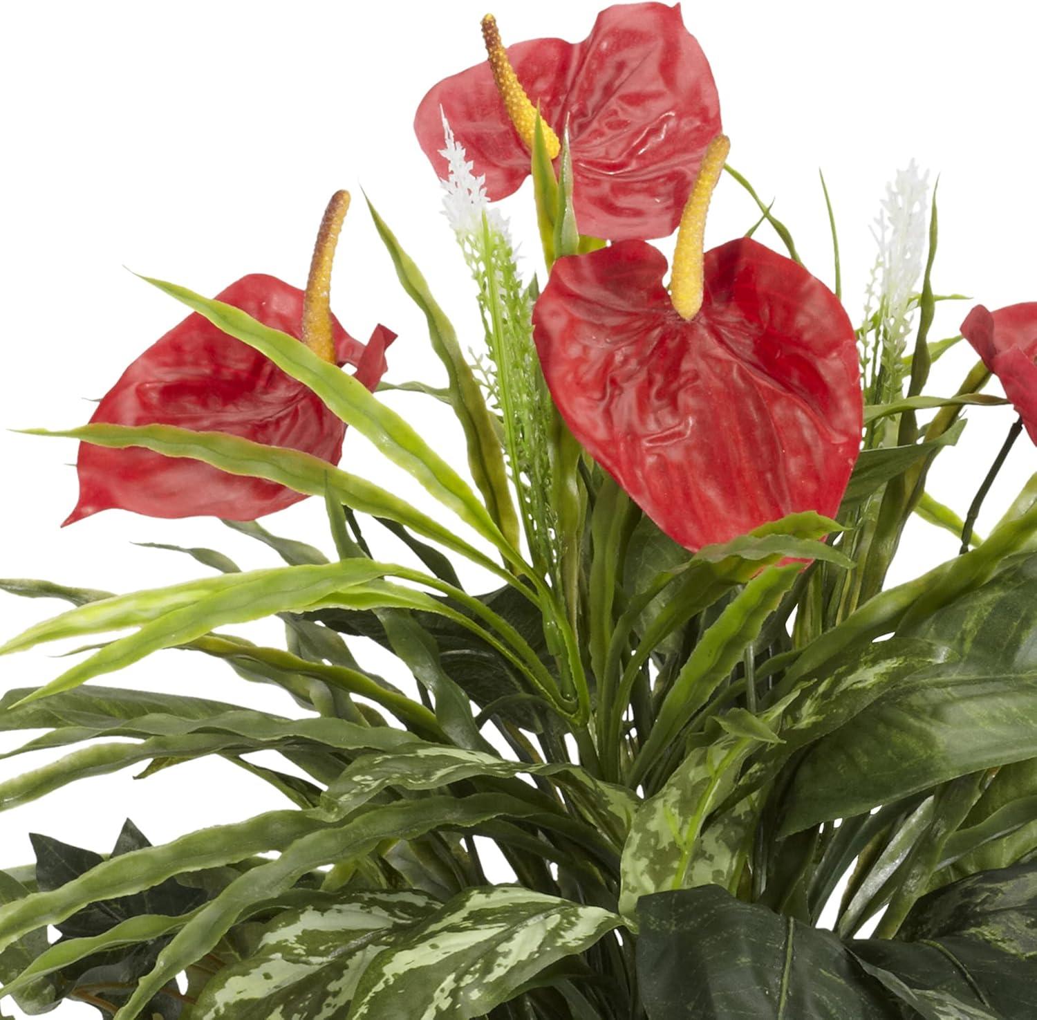 Li shun jin Mixed Greens & Anthurium with Decorative Vase Silk Plant