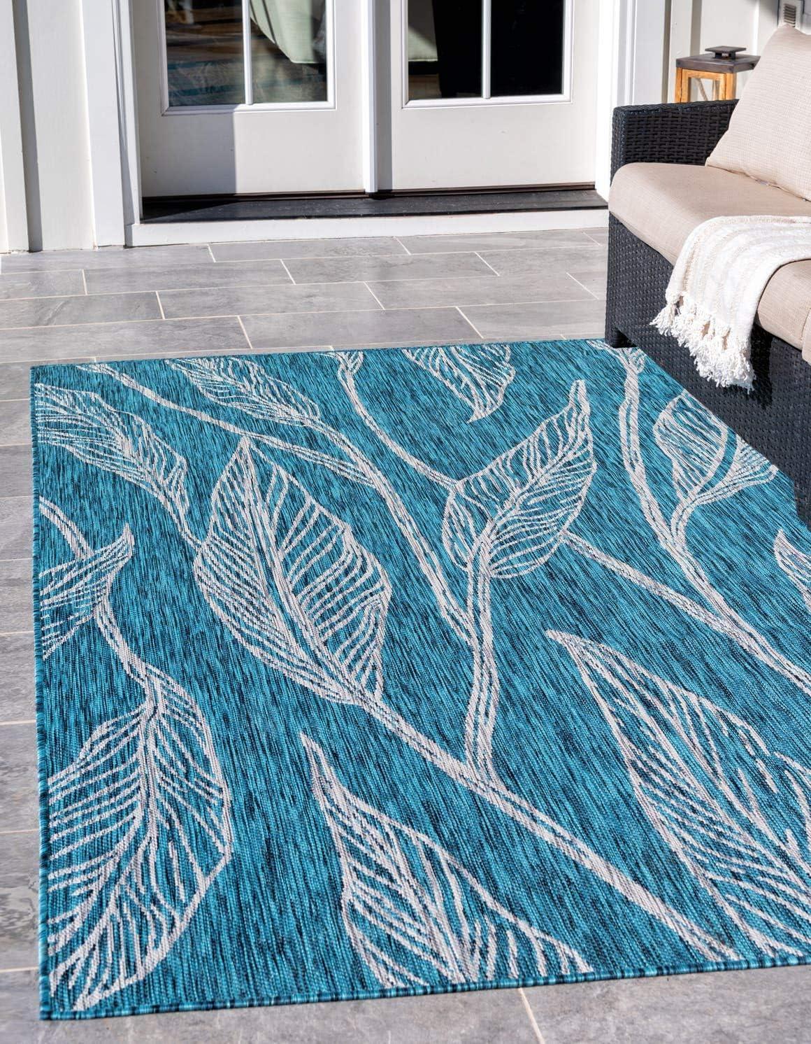 Unique Loom Outdoor Botanical Leaf Floral and Botanical Woven Area Rug