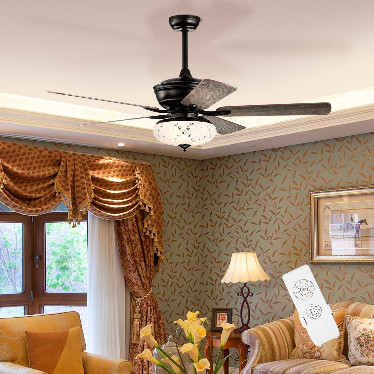 Tangkula 52" Retro Ceiling Fan w/ Remote Control 3 Wind Speeds & 5 Reversible Blades Grey