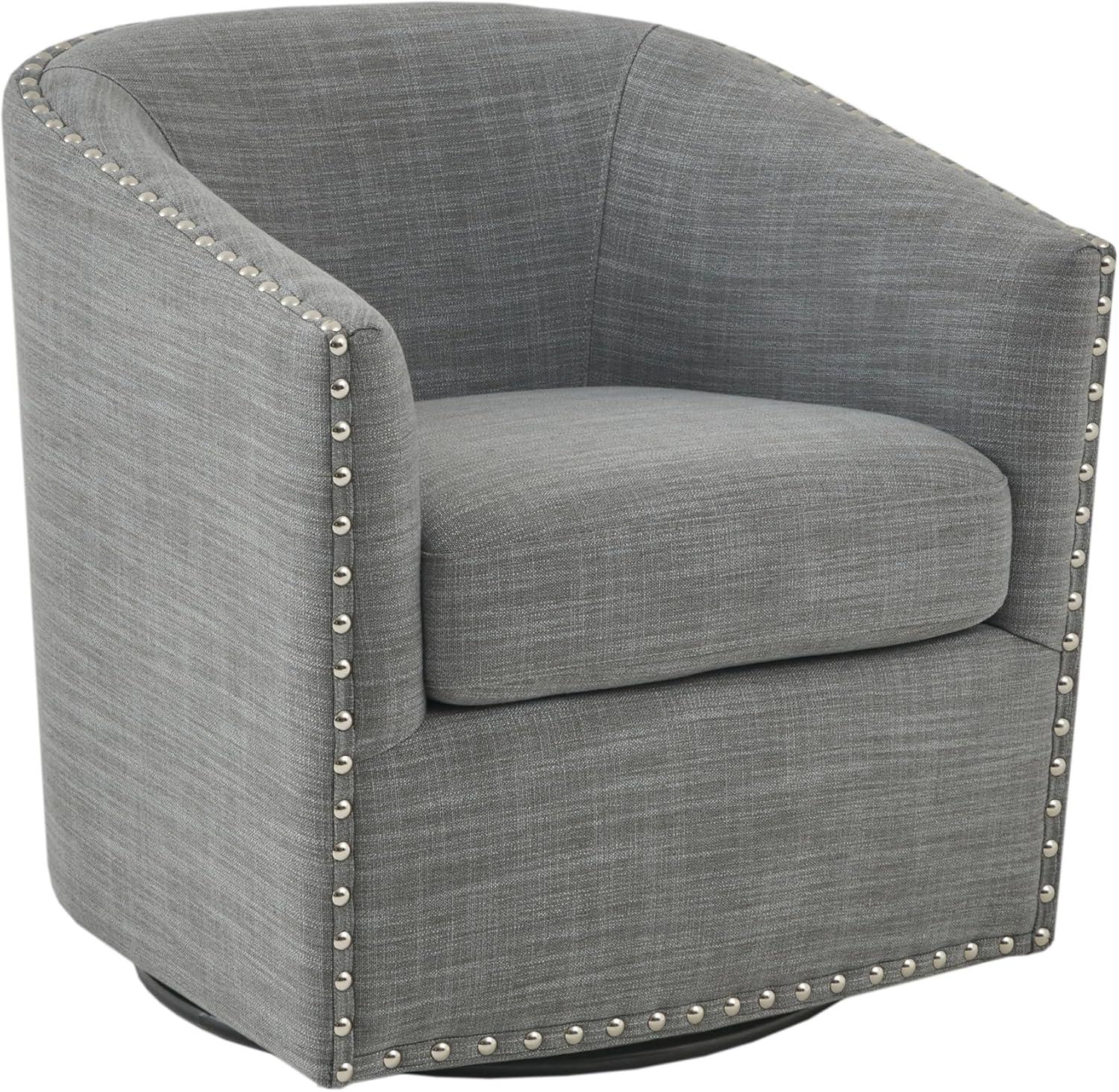 Sheldon Swivel Chair Gray - Madison Park: Elegant Upholstered Lounge, Nailhead Trim, 360° Rotation