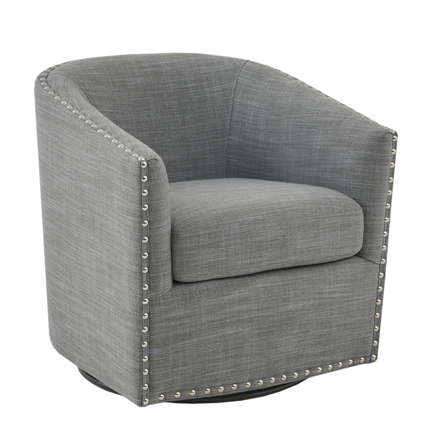 Sheldon Swivel Chair Gray - Madison Park: Elegant Upholstered Lounge, Nailhead Trim, 360° Rotation