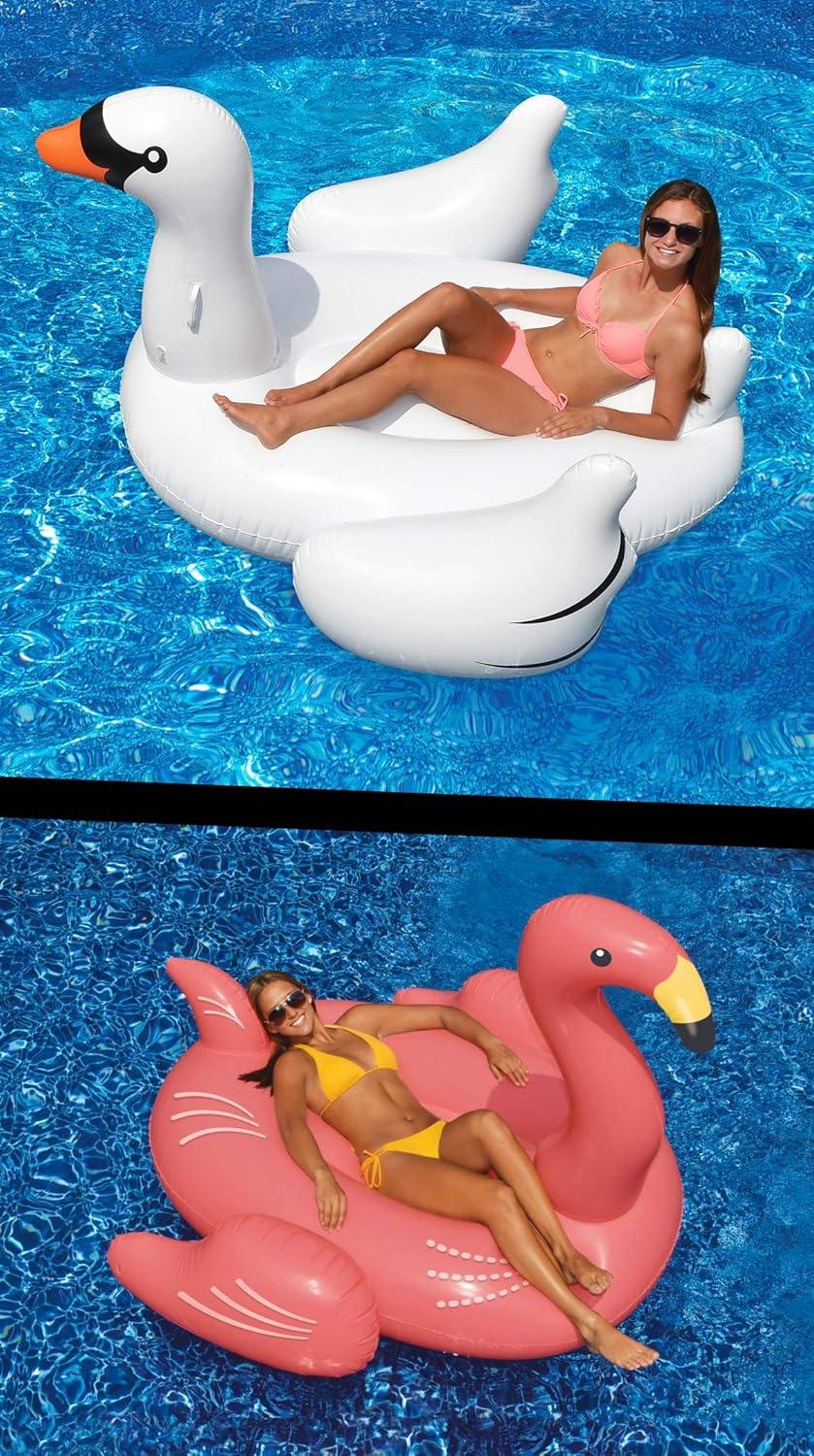 Swimline Swimming Pool Giant Rideable Inflatable Swan + Flamingo | 90621 + 90627