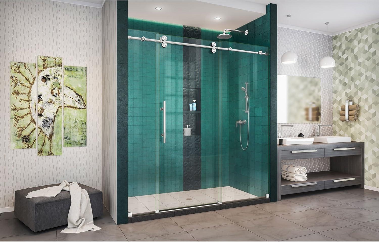 Enigma-XO 68" W x 76" H Single Sliding Frameless Shower Door with ClearMax™ Technology