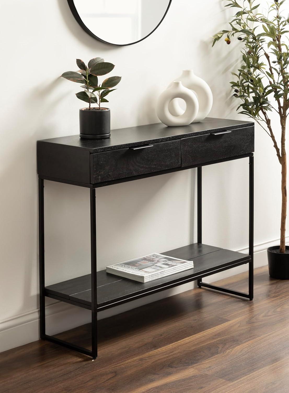 Kate and Laurel Malone Rectangle Wood Console Table, 36x13x31, Natural and Black