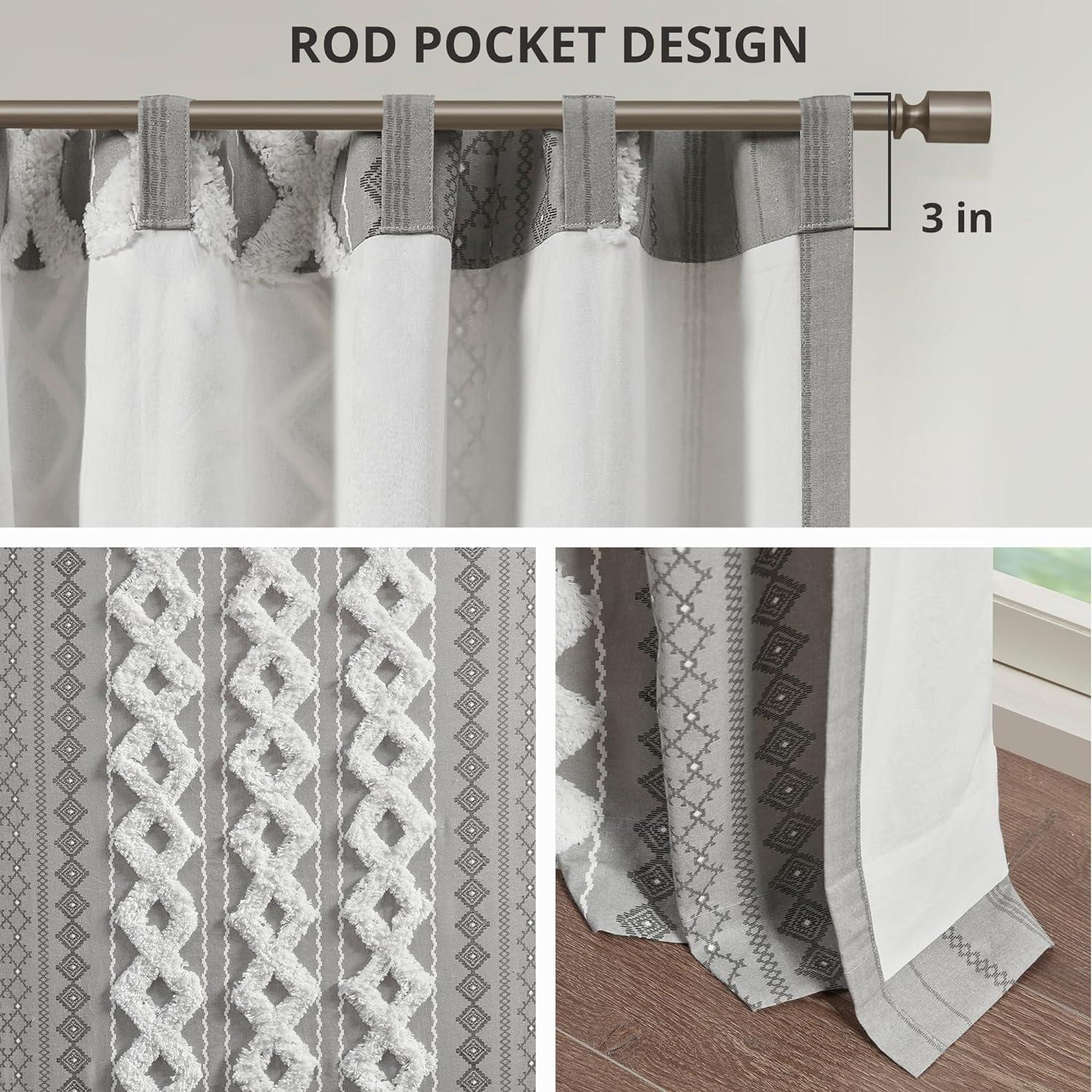 INK+IVY Imani Cotton Printed Boho Single Curtain Panel with Chenille Stripe and Lining